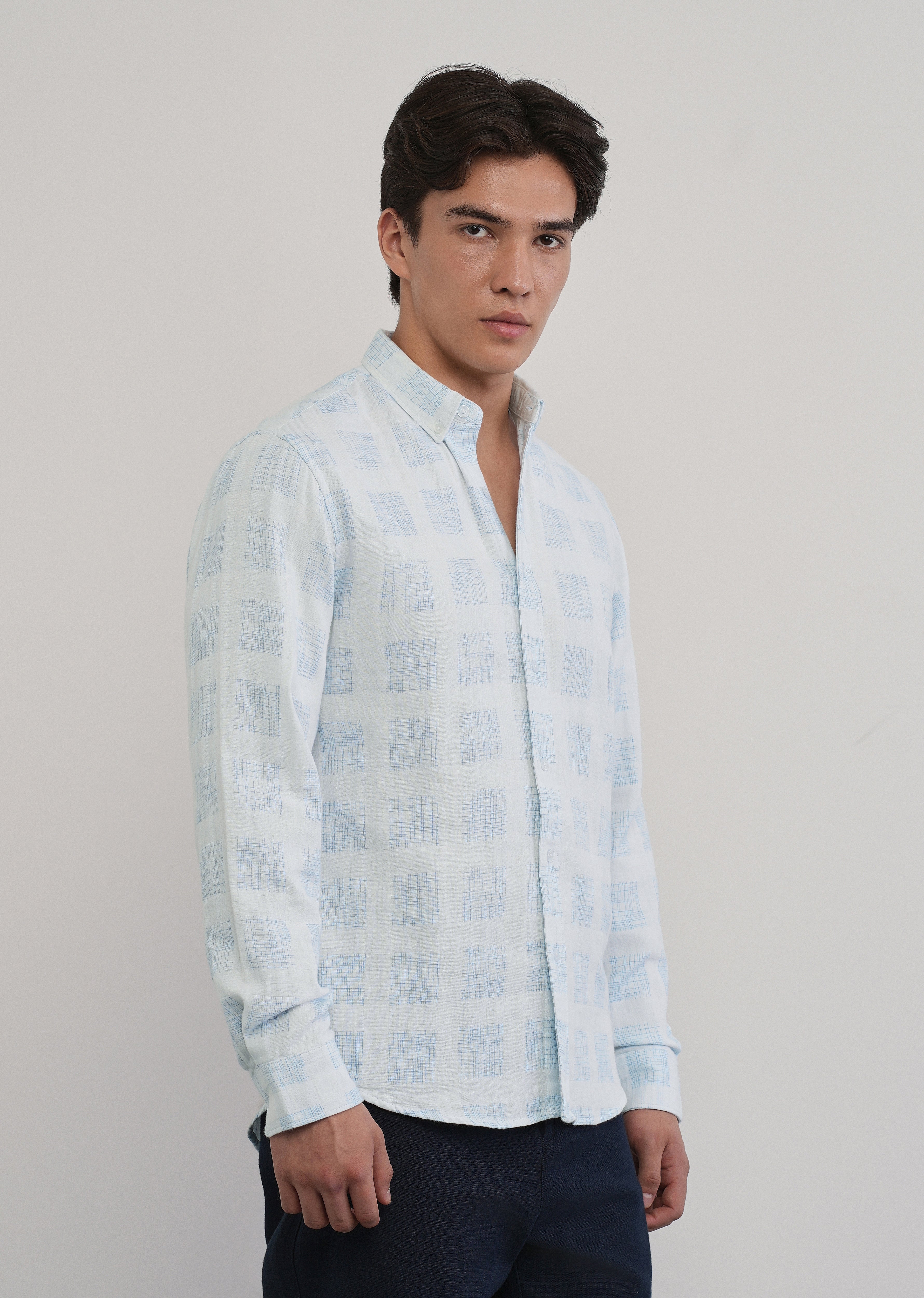 Off-White Broken Check Cotton Linen Shirt