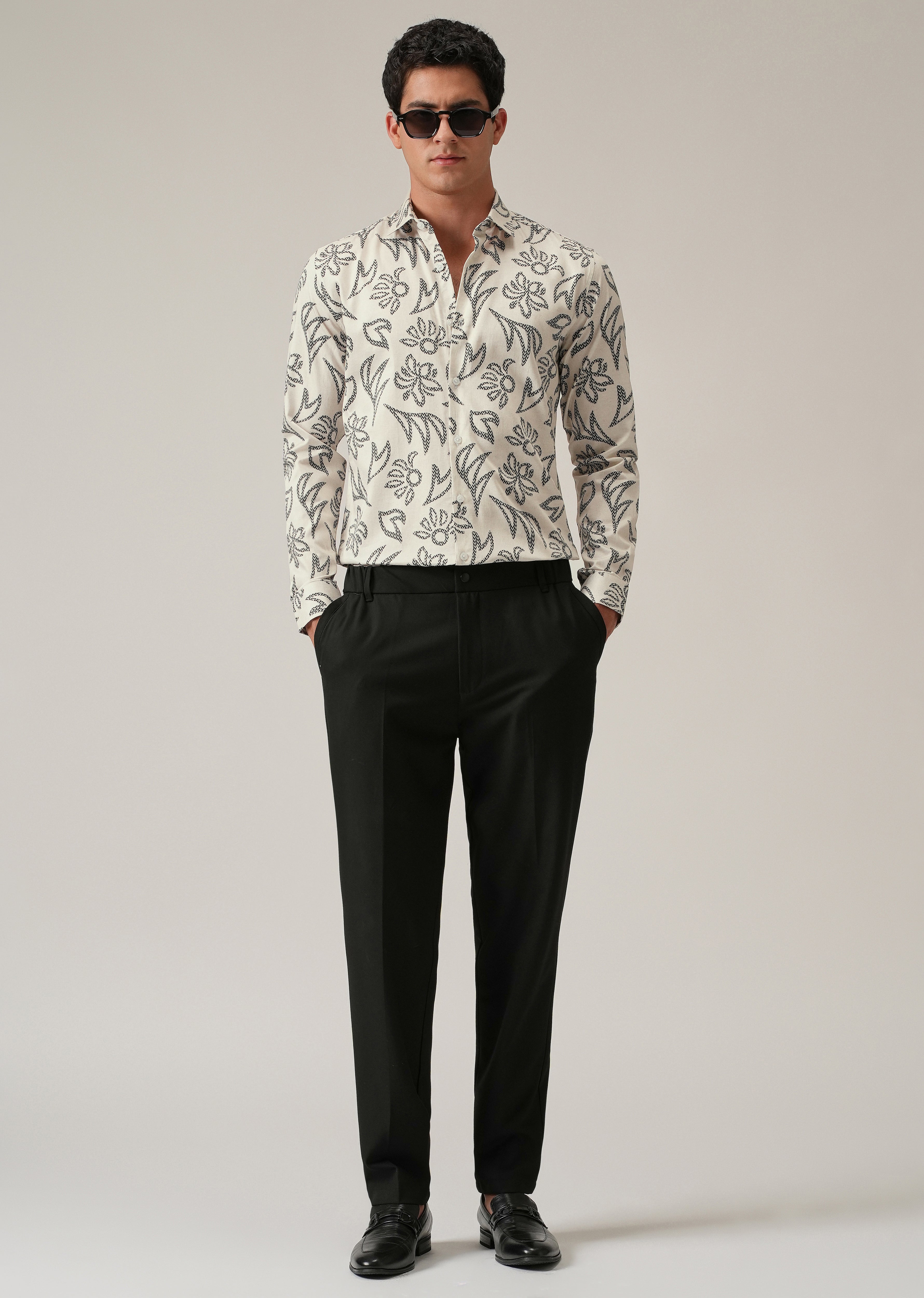 Off-White Floral Pattern Print Shirt