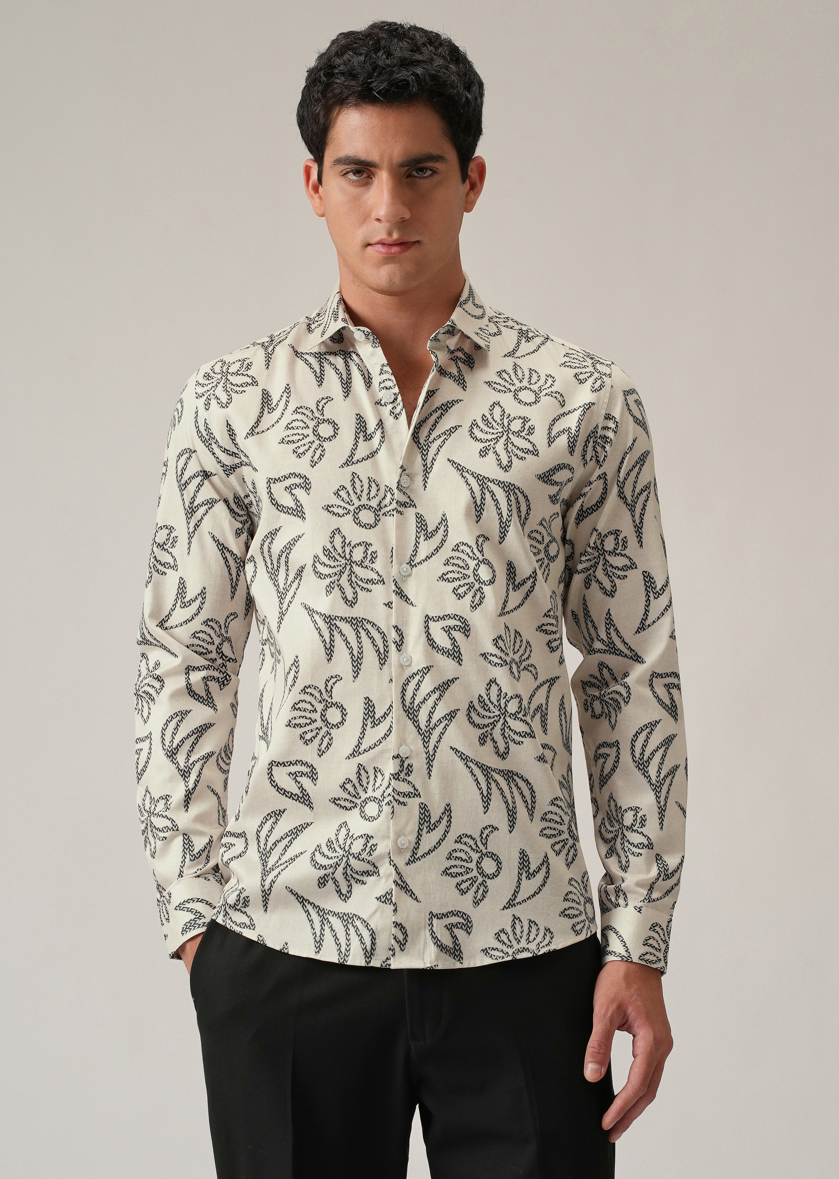 Off-White Floral Pattern Print Shirt