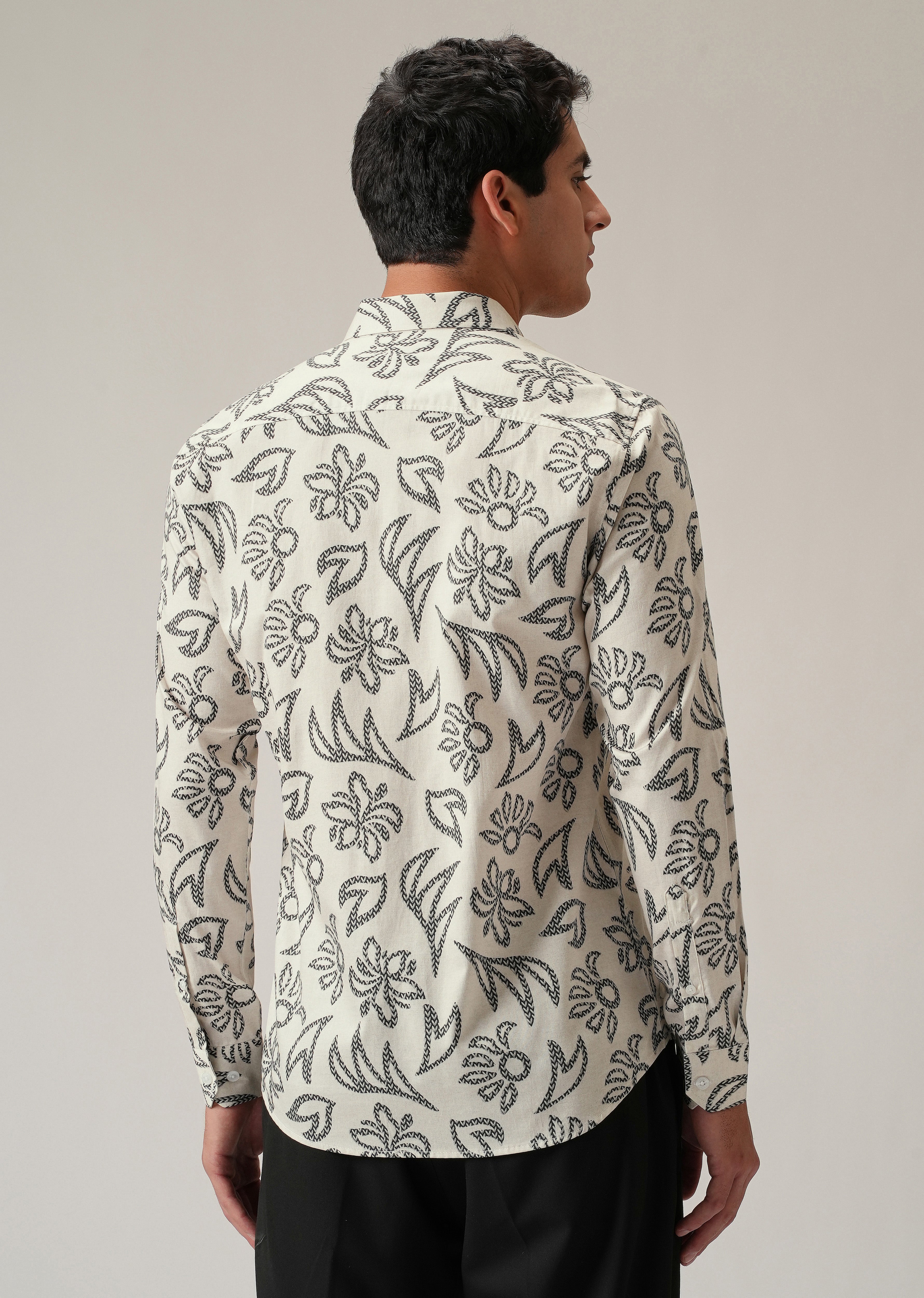 Off-White Floral Pattern Print Shirt