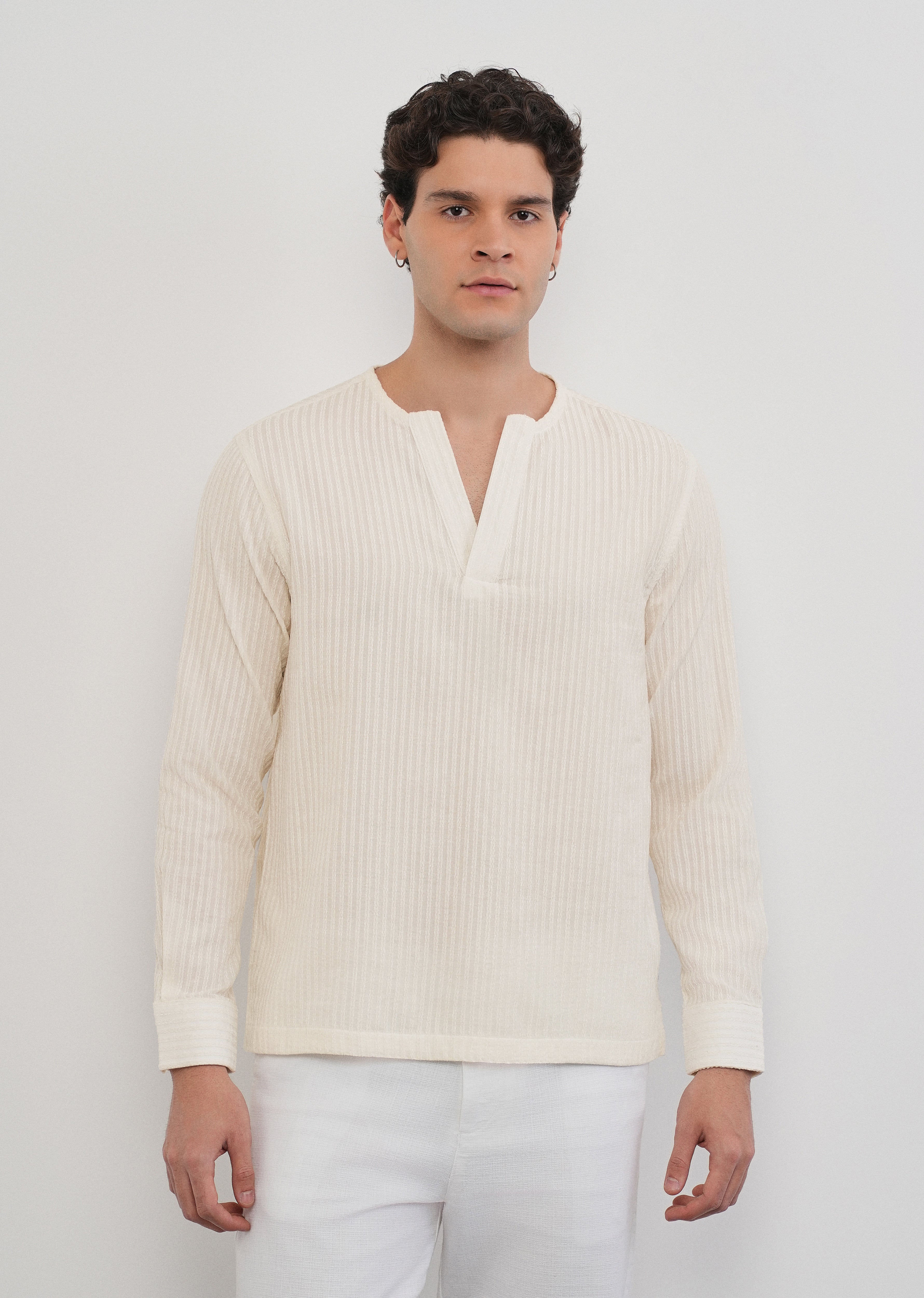 Off-White Jacquard Stripe Short Kurta