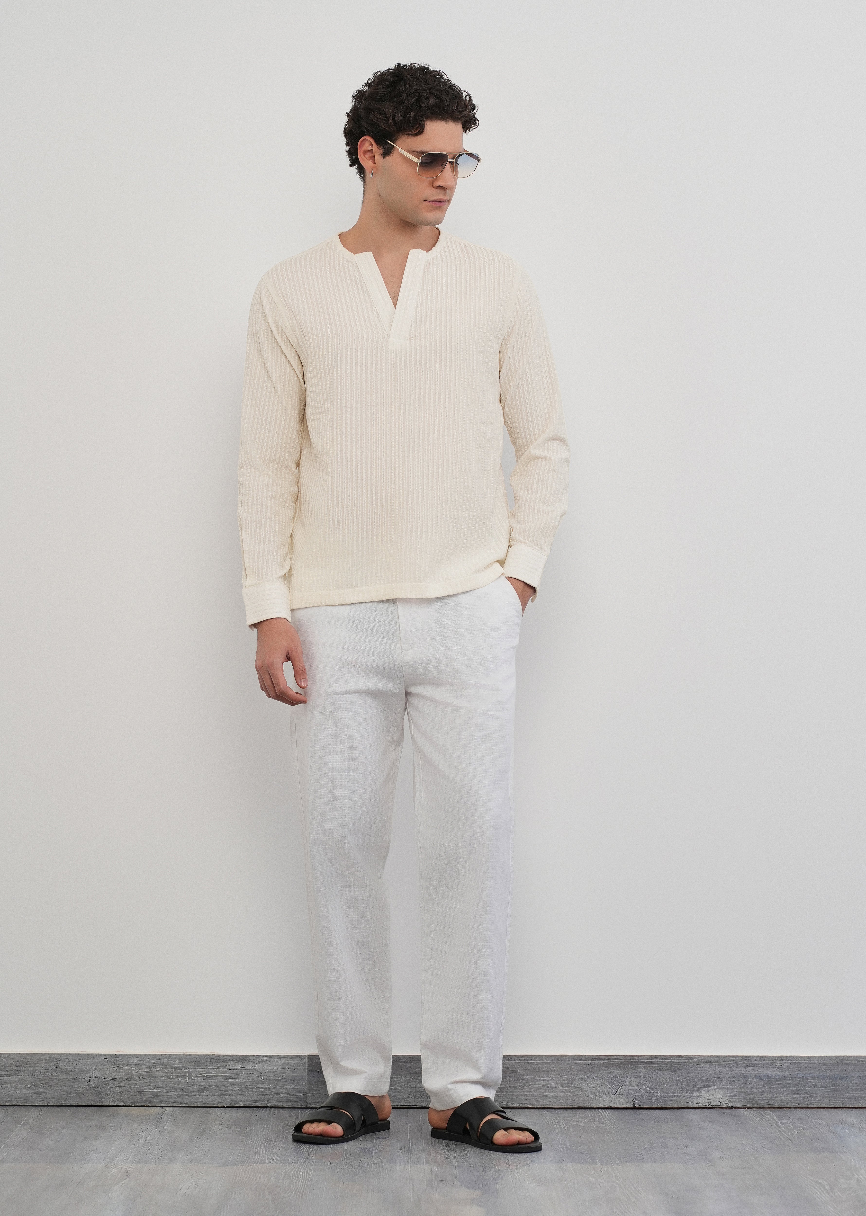 Off-White Jacquard Stripe Short Kurta