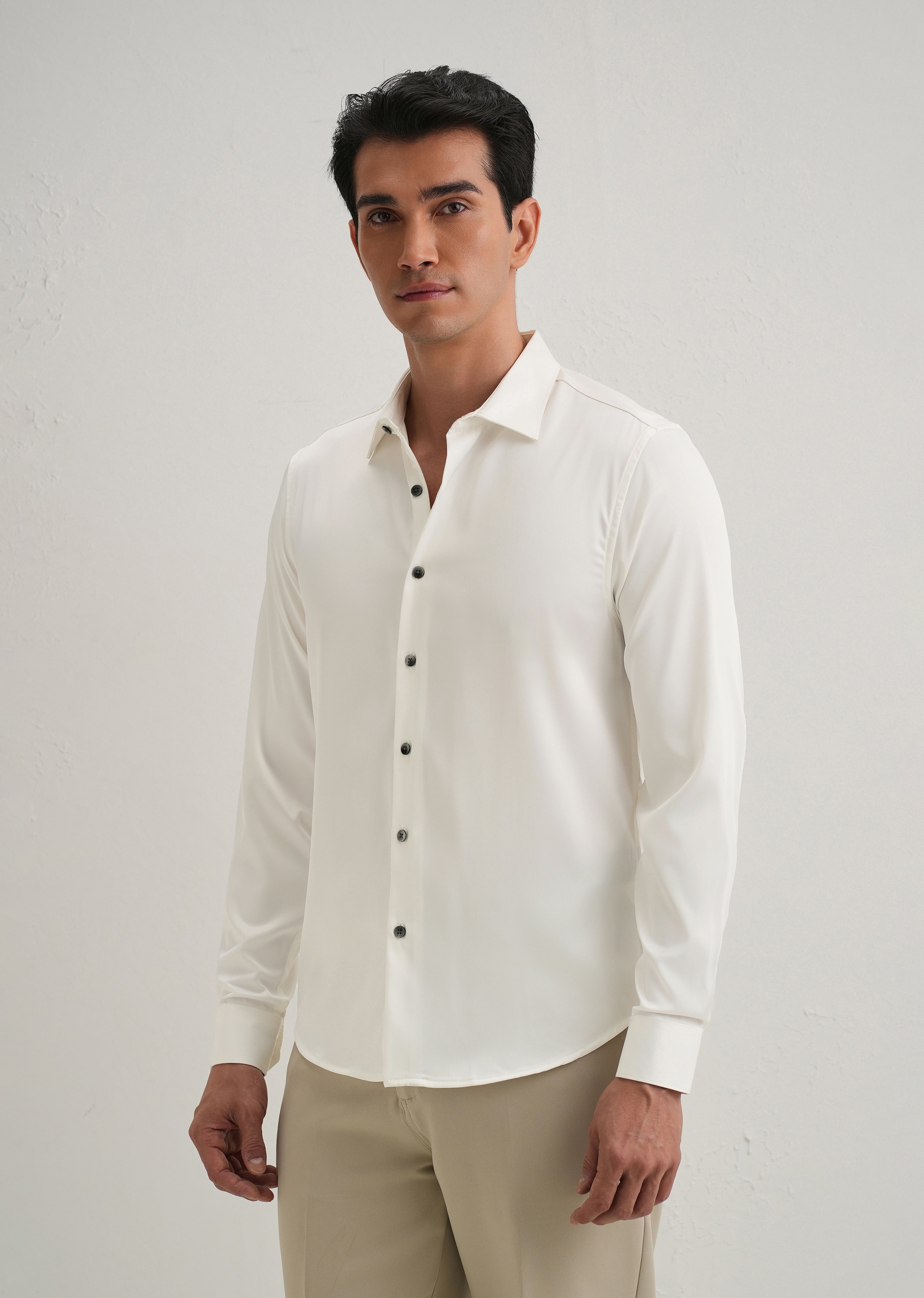 White Premium Satin-Finish Plain Shirt