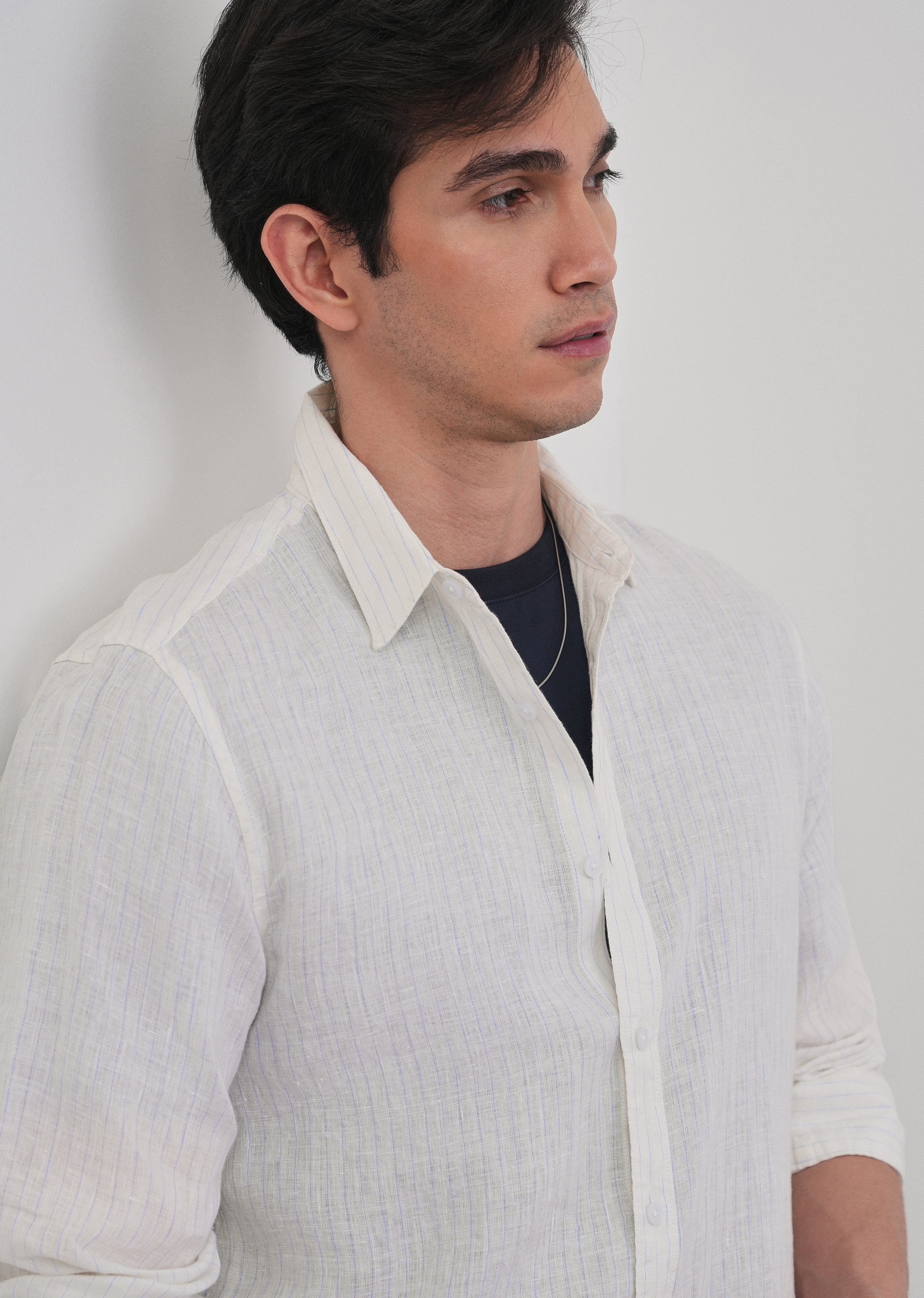 100% Linen Off-White Stripe Shirt