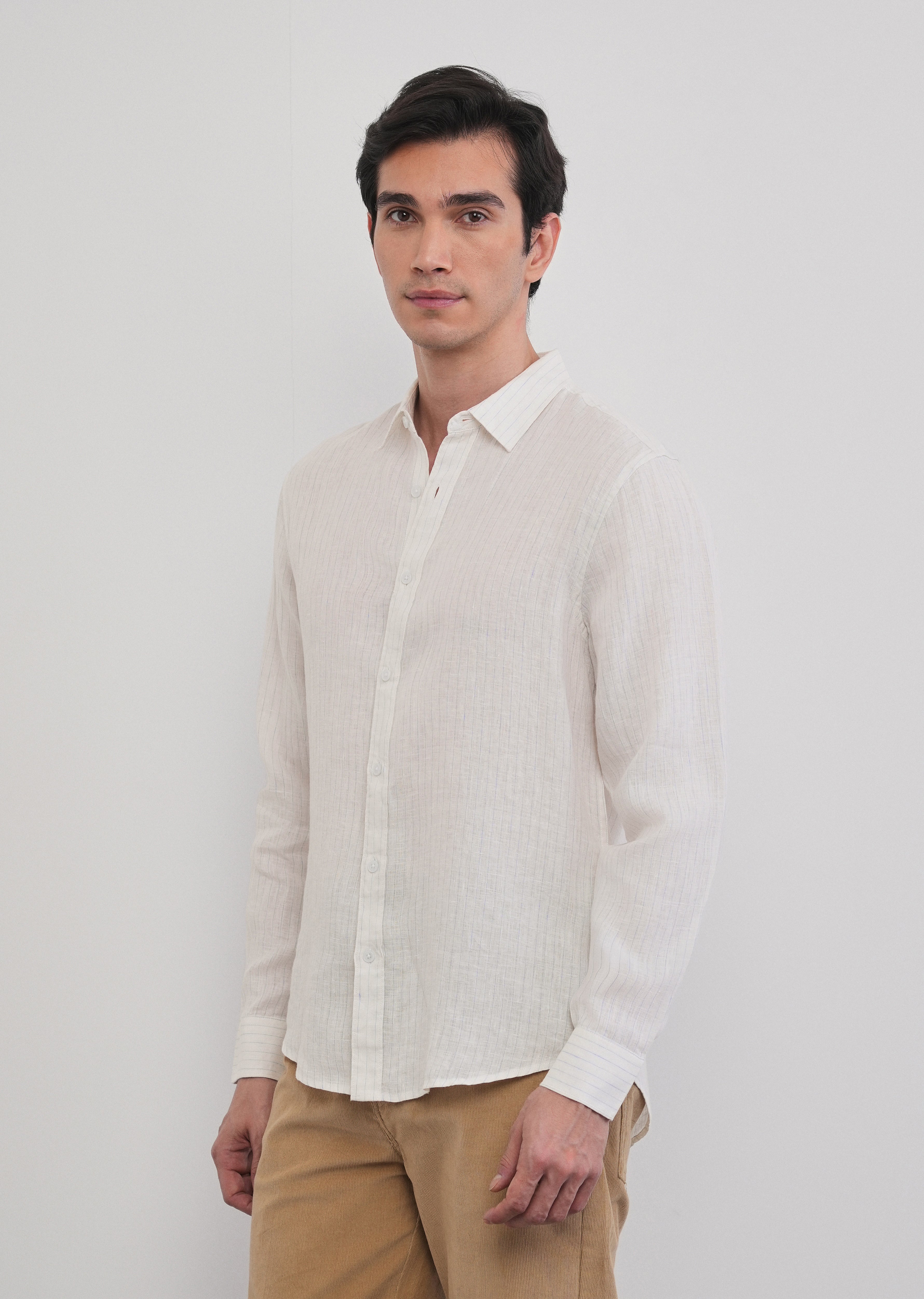 100% Linen Off-White Stripe Shirt