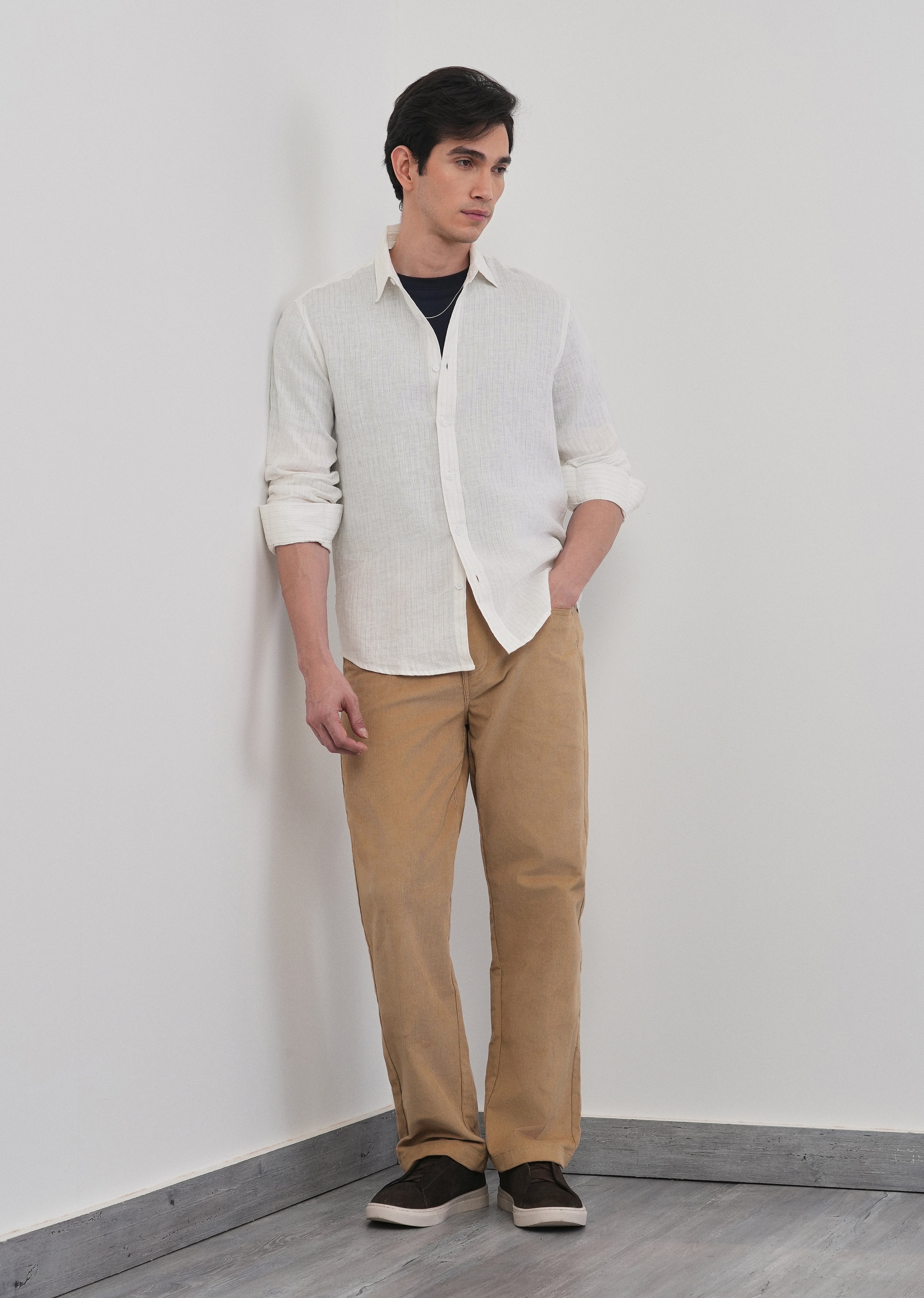 100% Linen Off-White Stripe Shirt