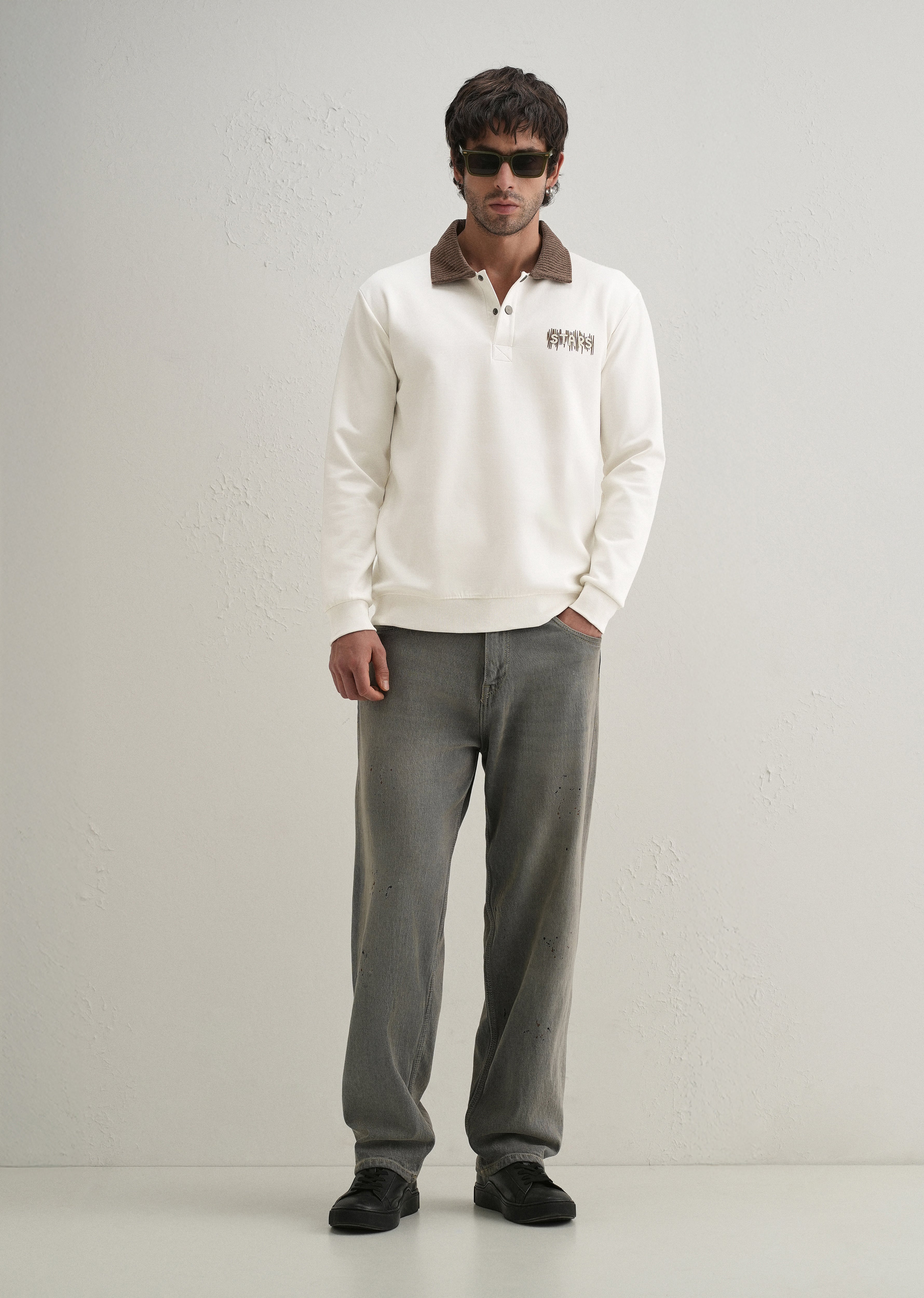 Off-White Suede Collared Polo Sweatshirt