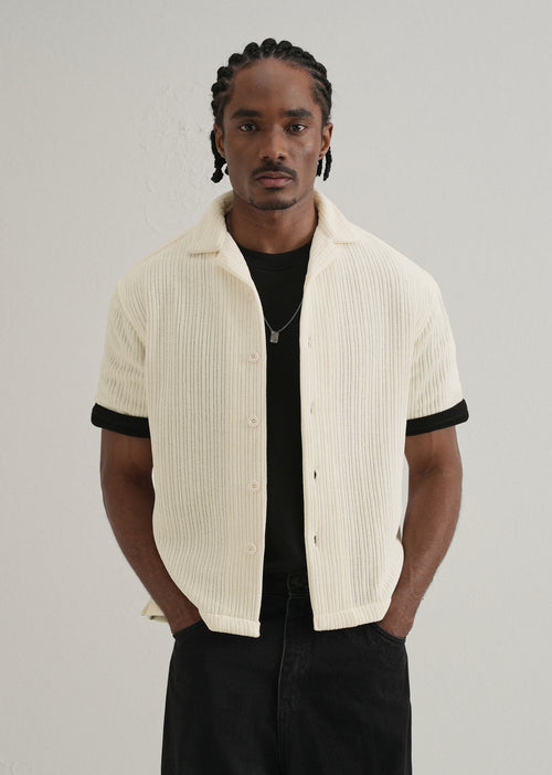 Ivory Suede Knit Cuban Collar Shirt