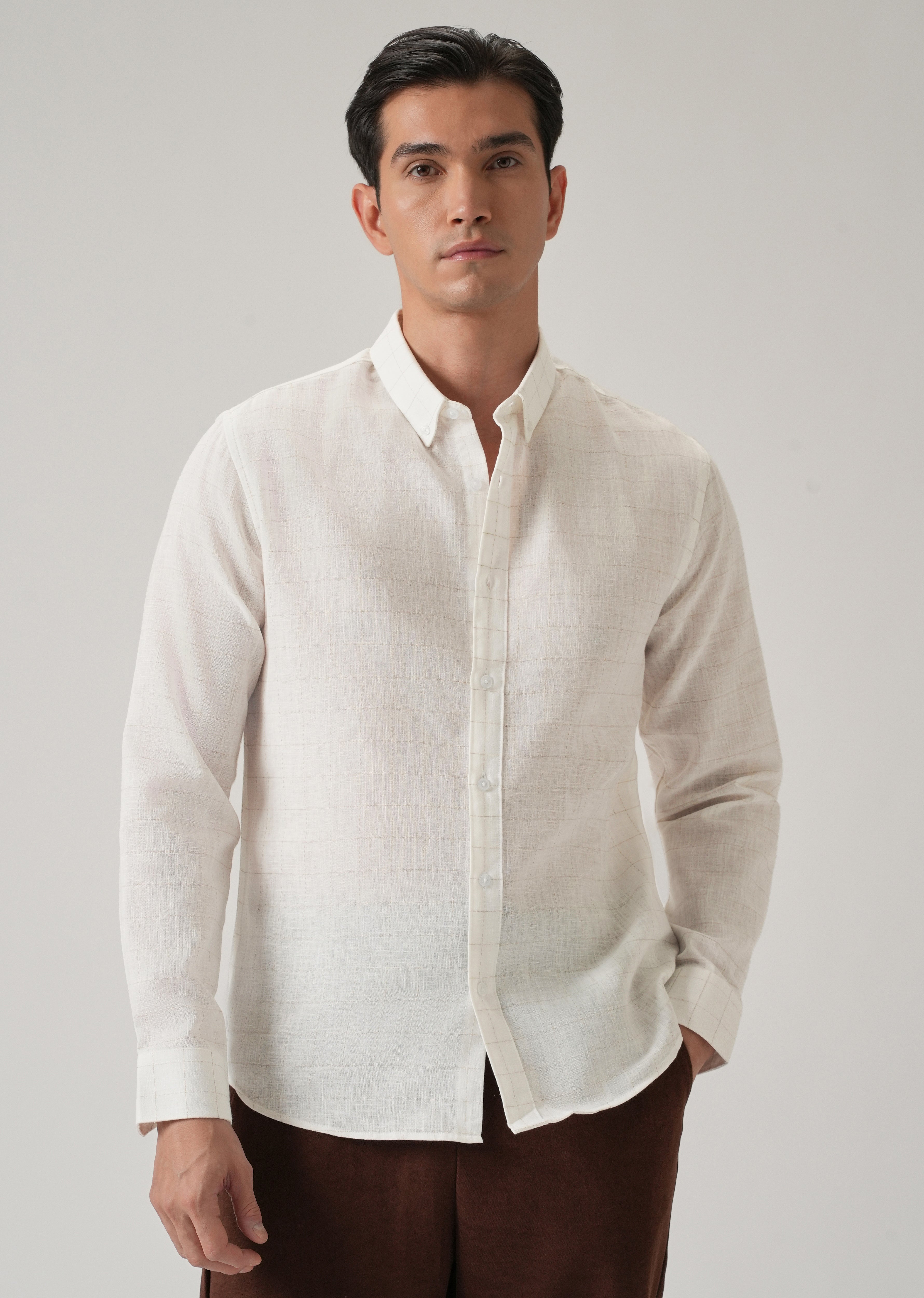 Off White Check Linen Shirt