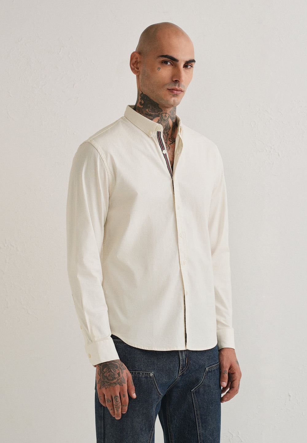 Off White Contrast Placket Shirt