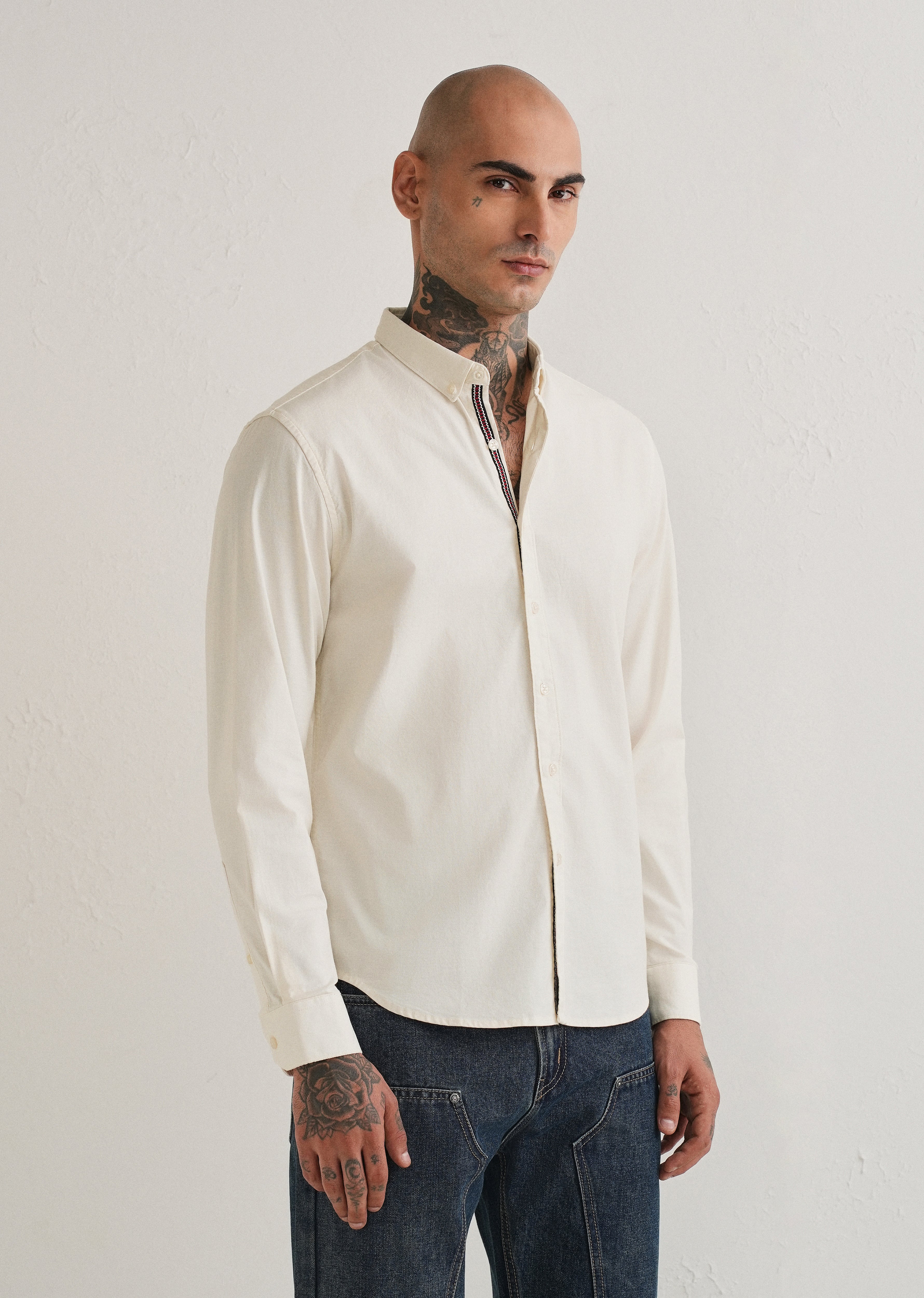Off White Contrast Placket Shirt