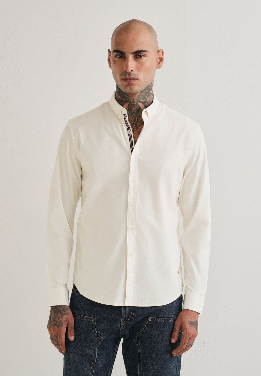 Off White Contrast Placket Shirt