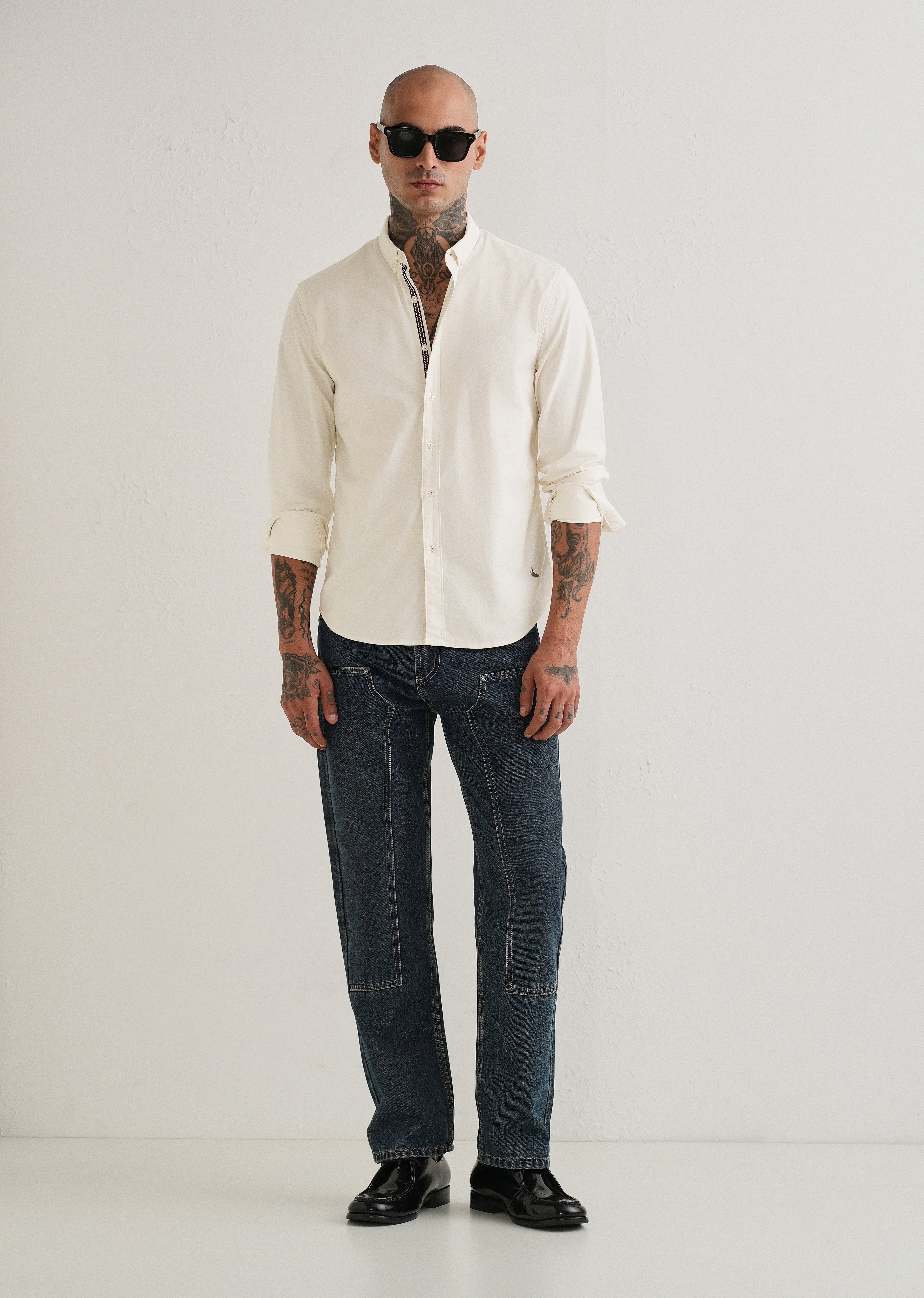 Off White Contrast Placket Shirt