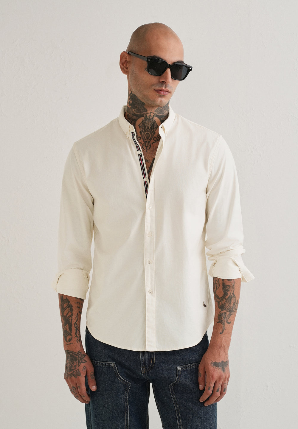 Off White Contrast Placket Shirt