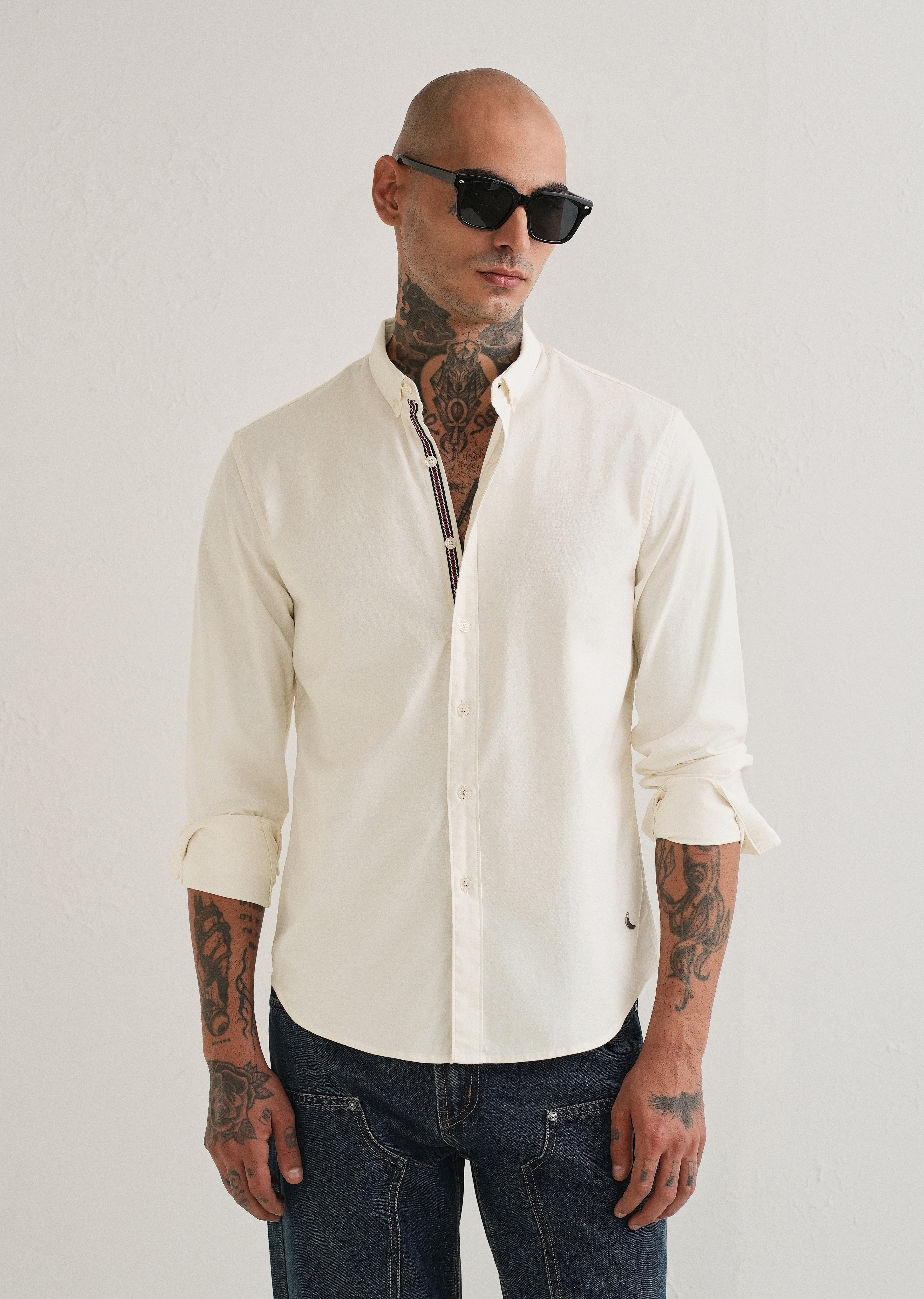 Off White Contrast Placket Shirt