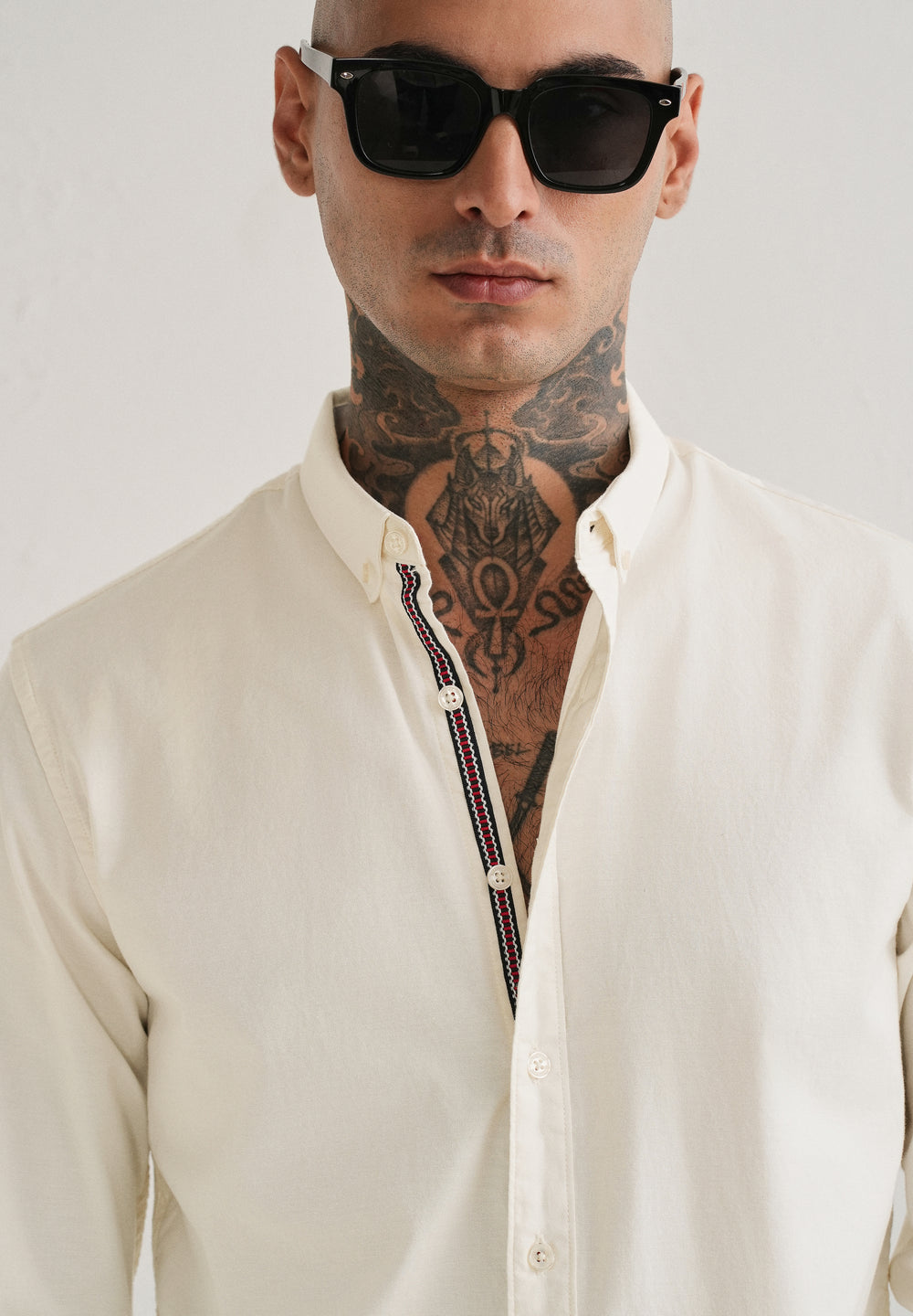 Off White Contrast Placket Shirt