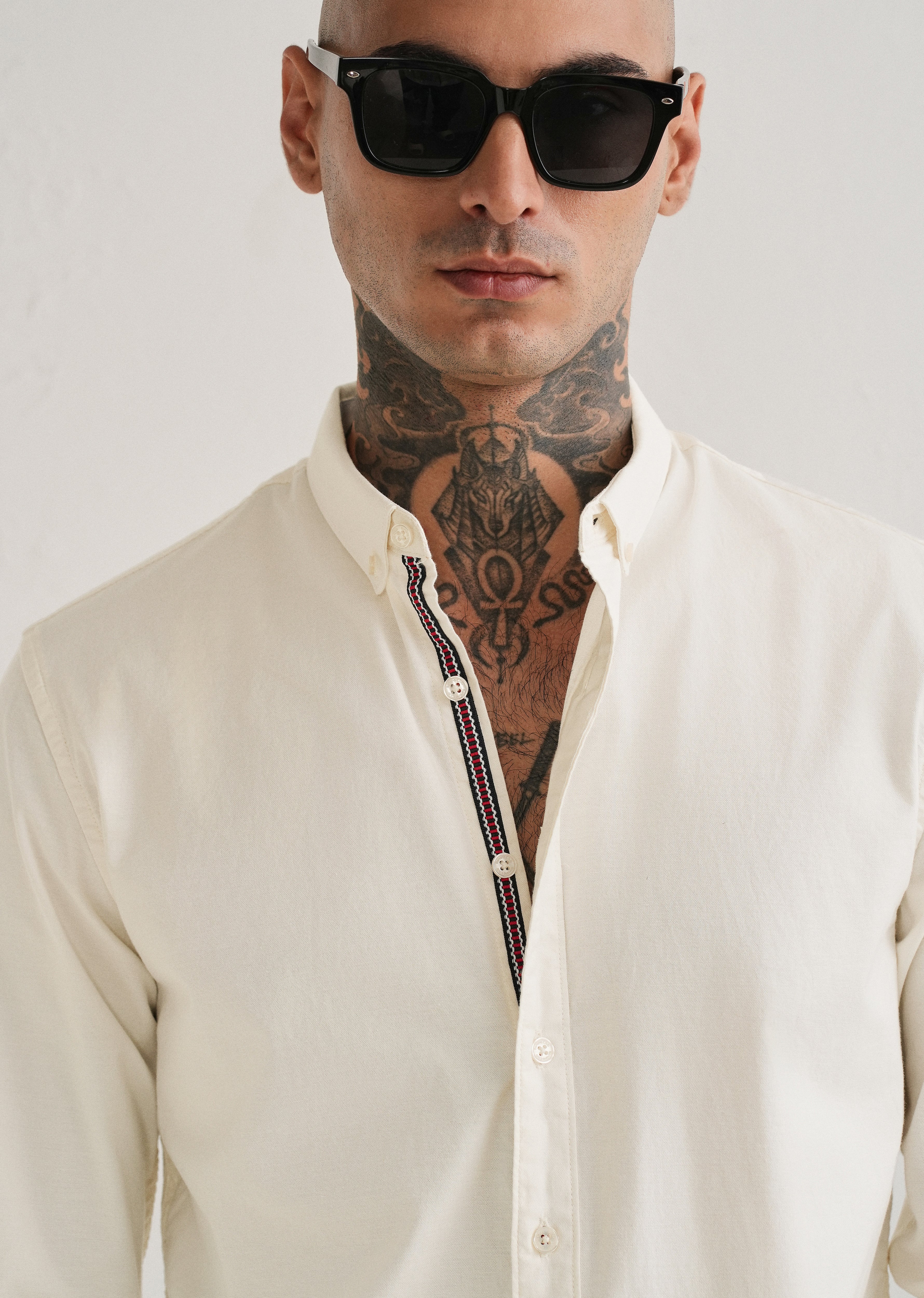 Off White Contrast Placket Shirt