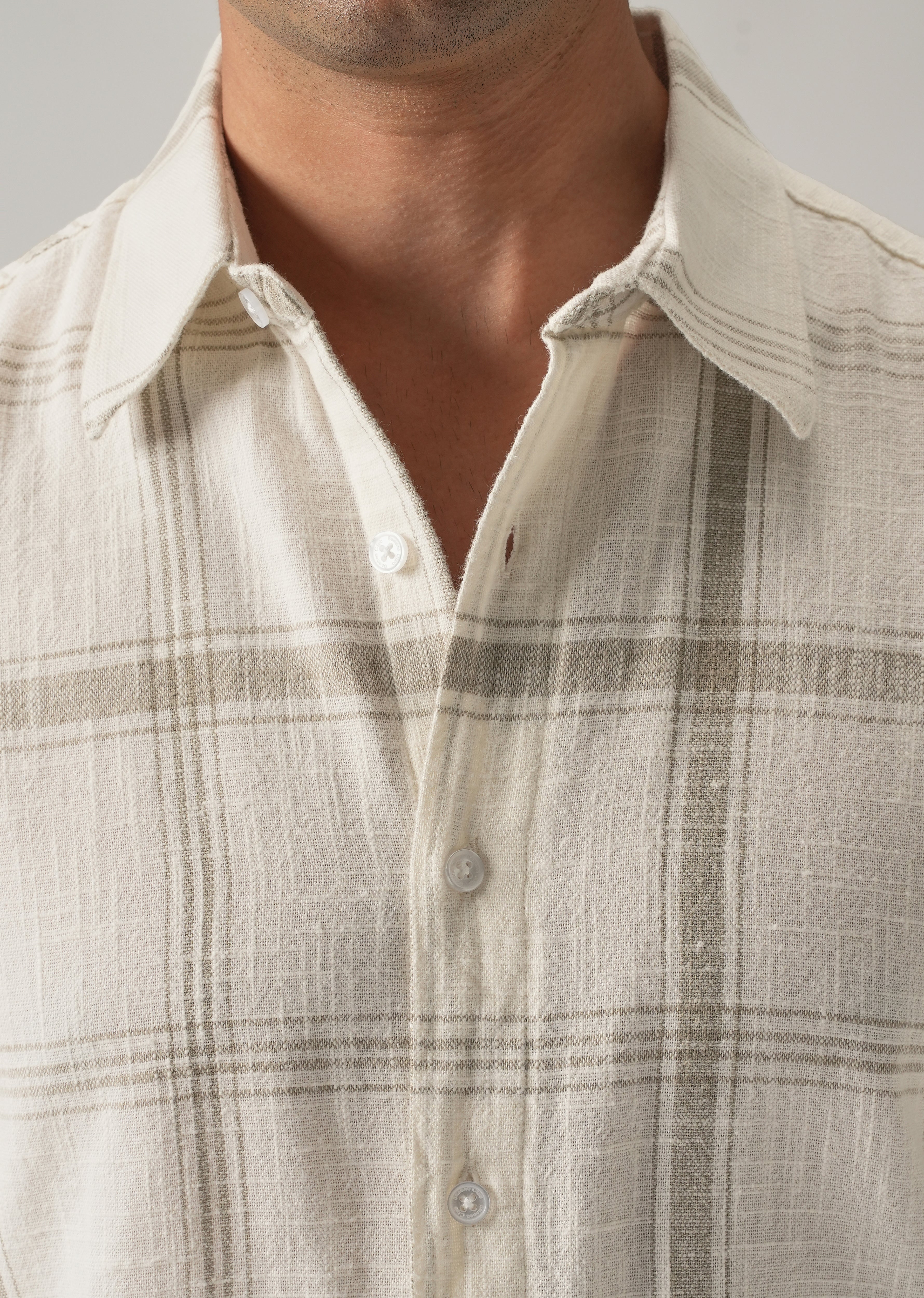 Off White Cotton Linen Check shirt