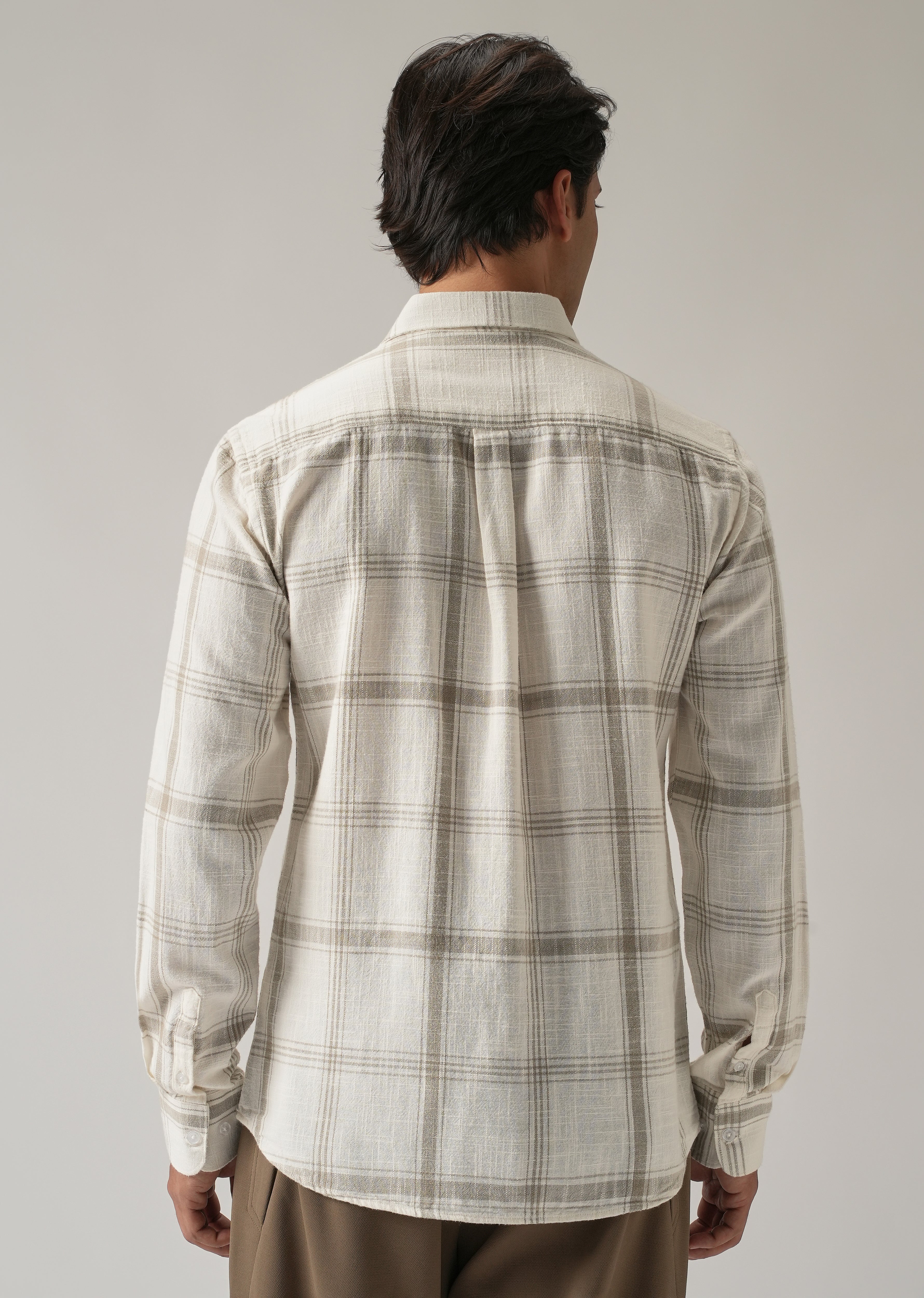 Off White Cotton Linen Check shirt