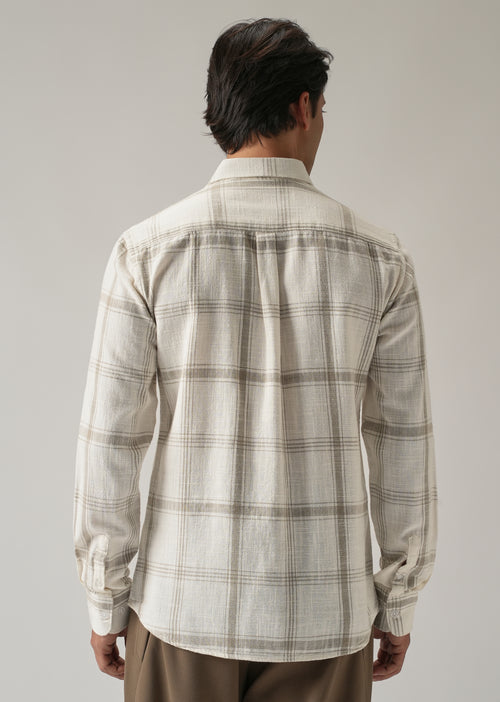 Off White Cotton Linen Check shirt