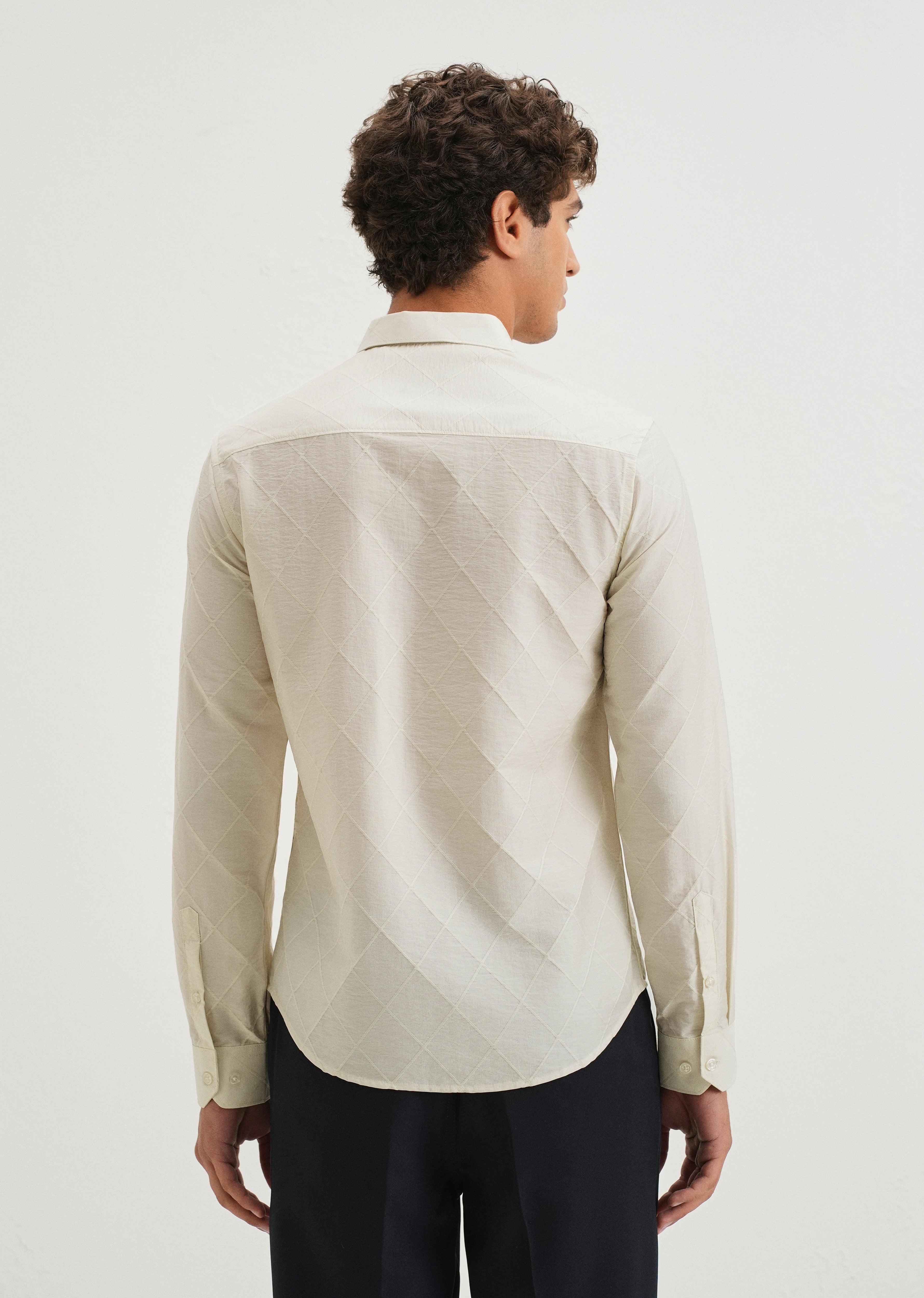 Off White Diamond Self Pattern Shirt