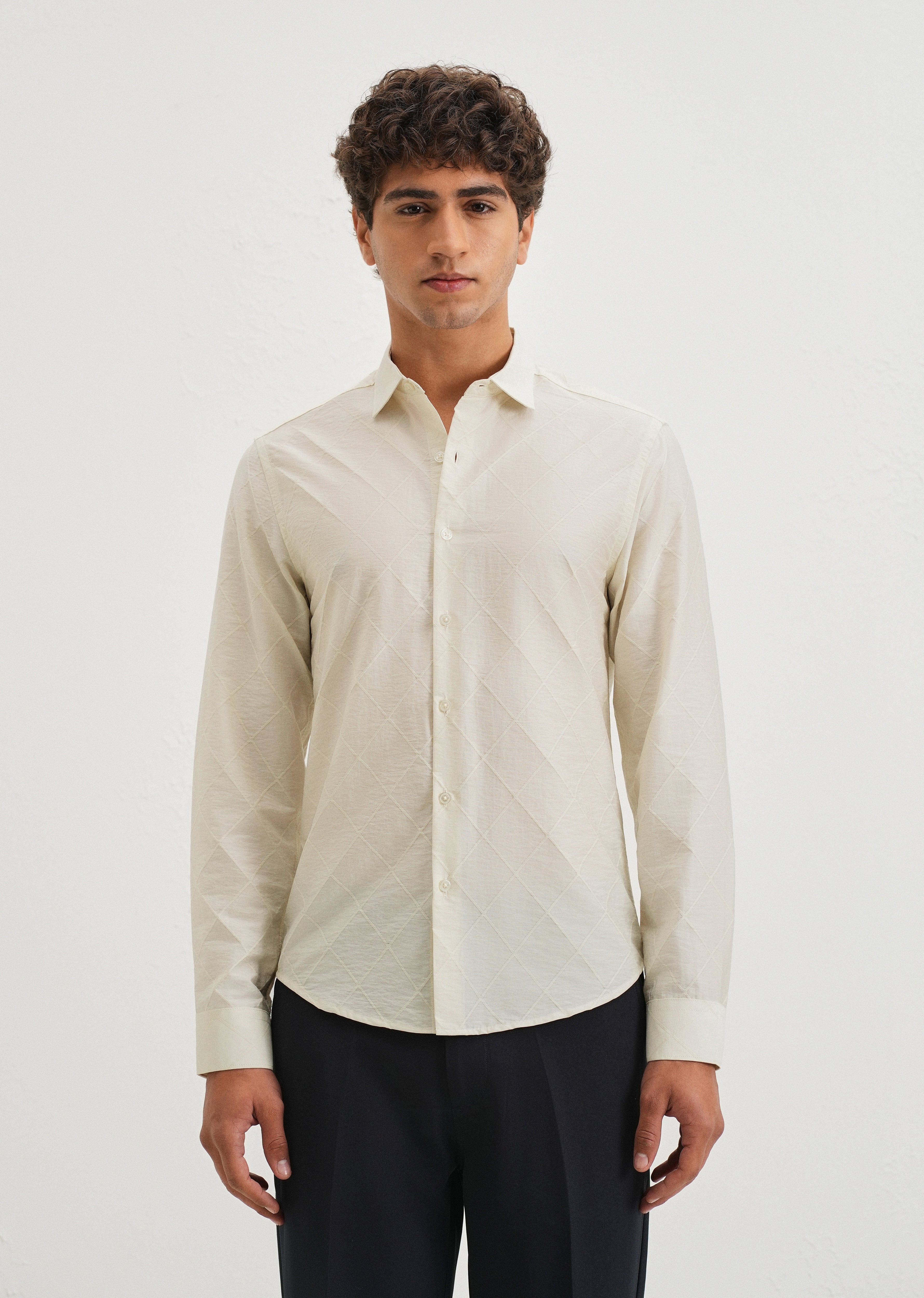 Off White Diamond Self Pattern Shirt