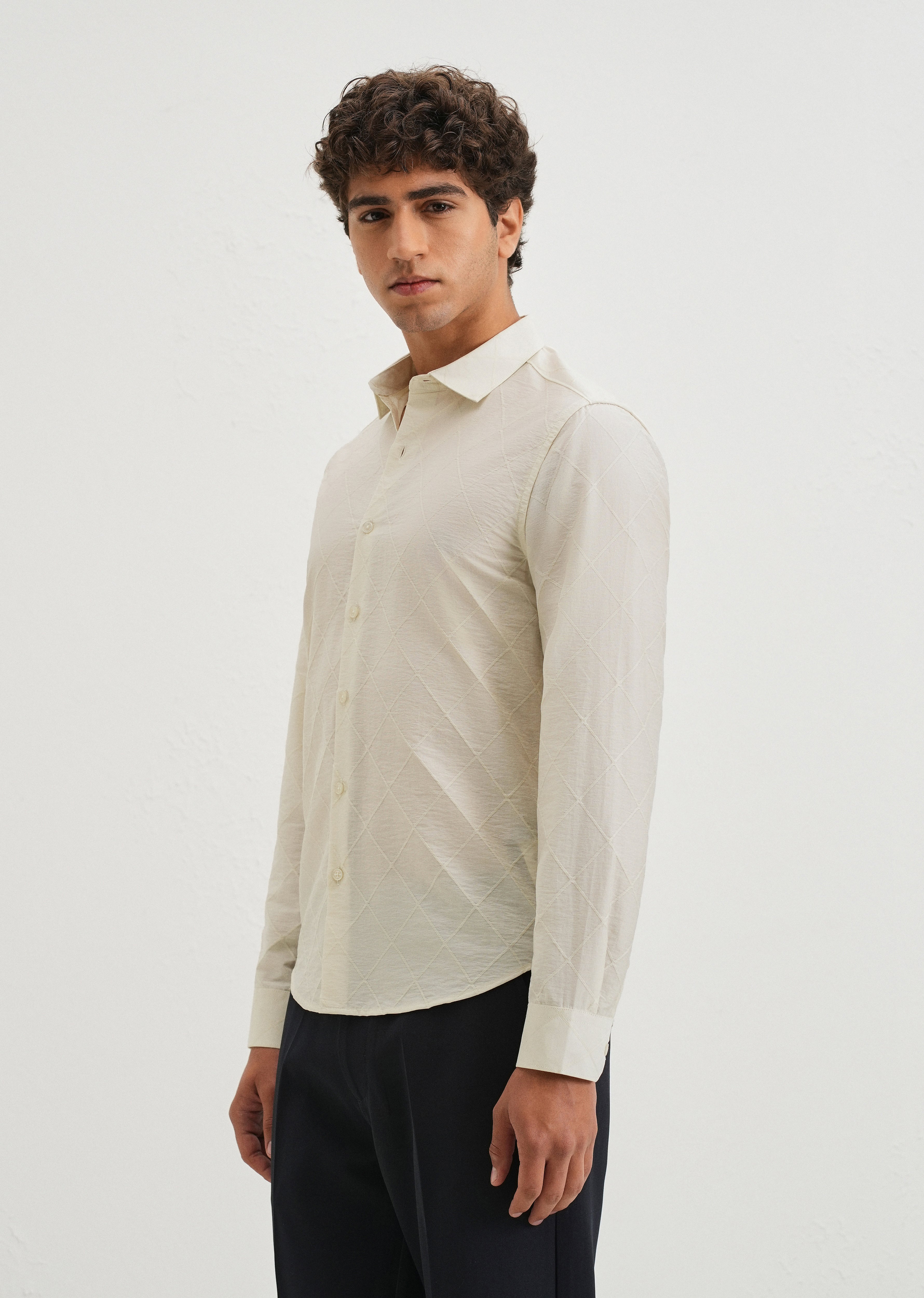 Off White Diamond Self Pattern Shirt