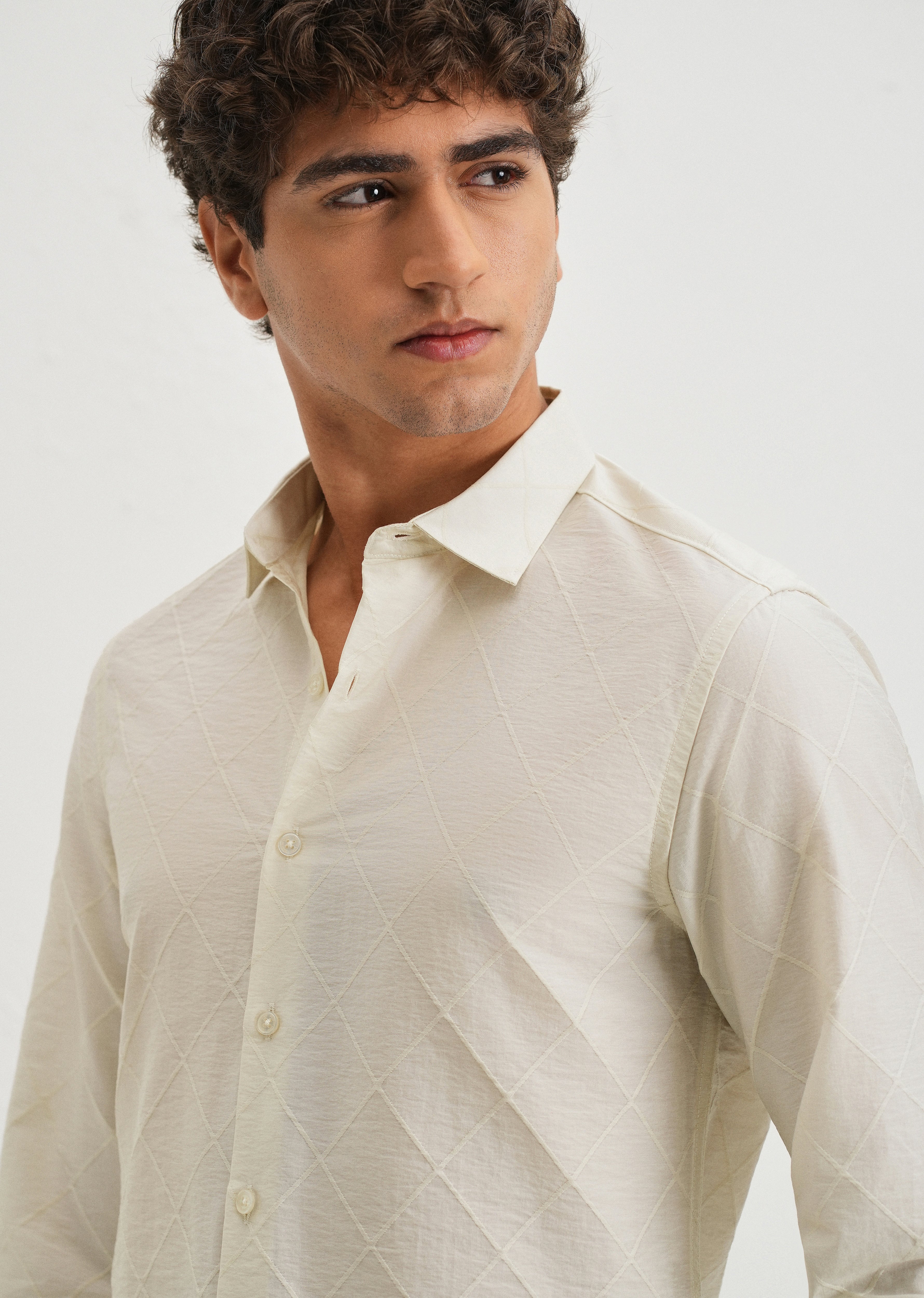 Off White Diamond Self Pattern Shirt