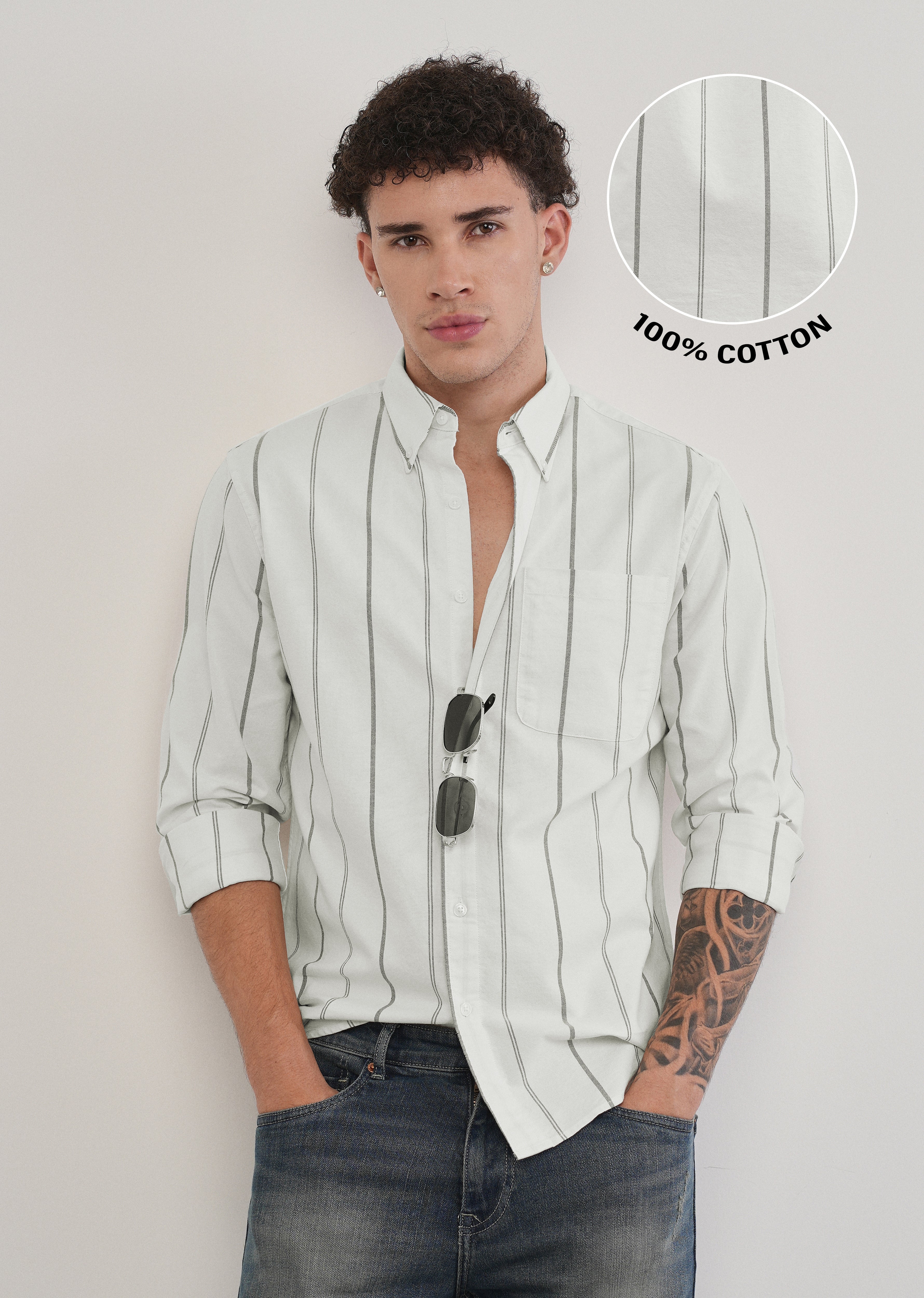 Off White Dual Stripe Cotton Shirt