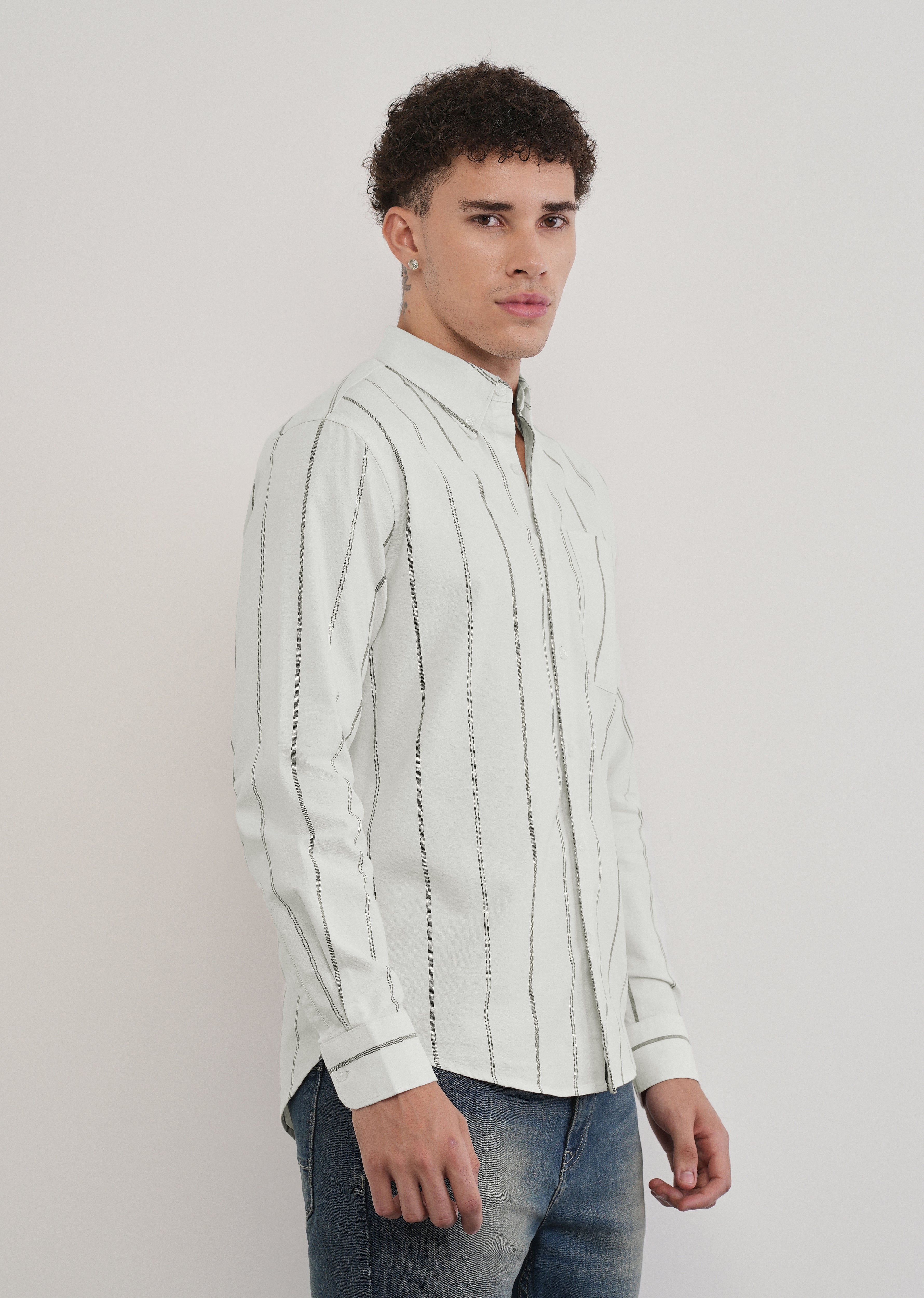 Off White Dual Stripe Cotton Shirt
