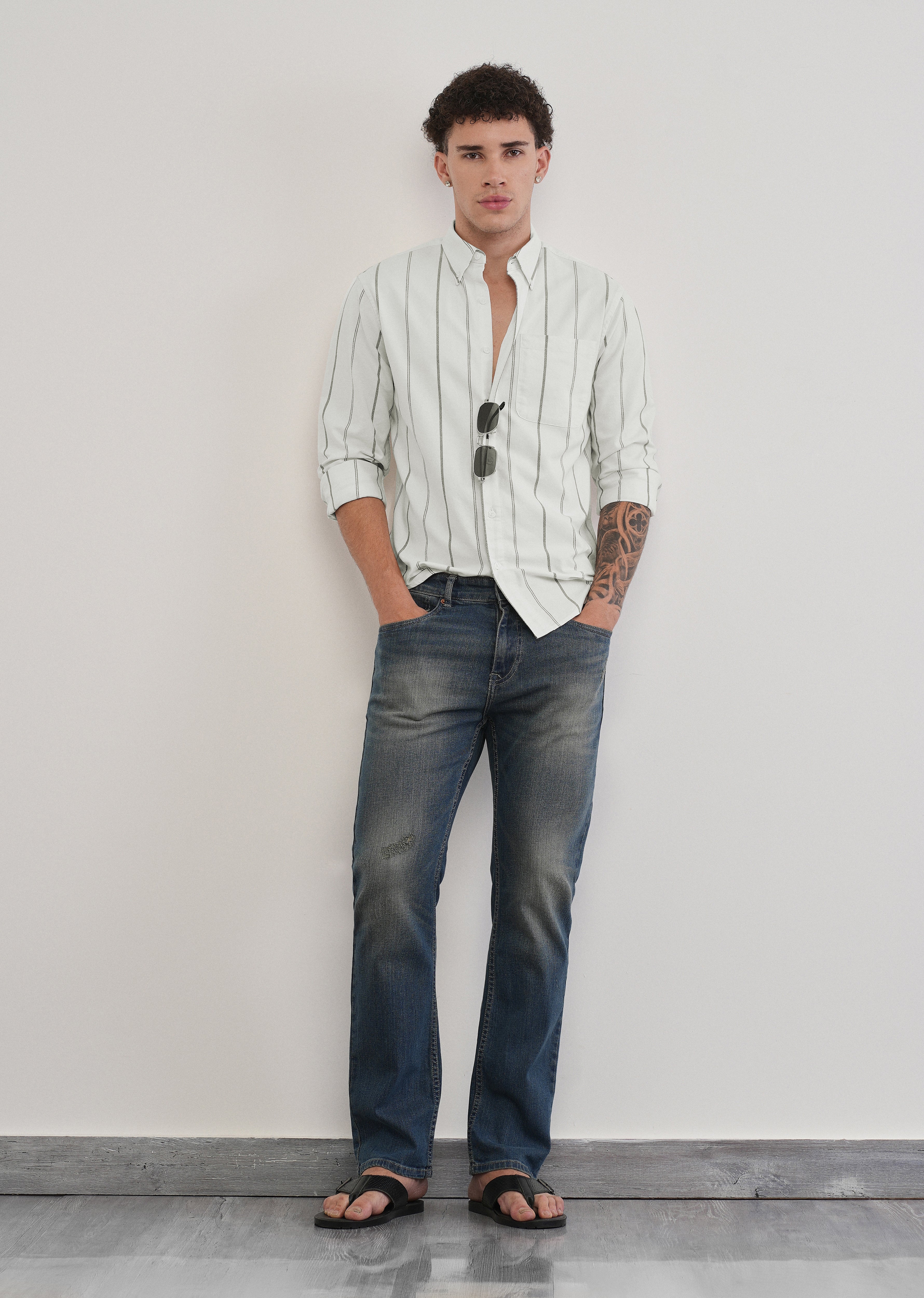 Off White Dual Stripe Cotton Shirt