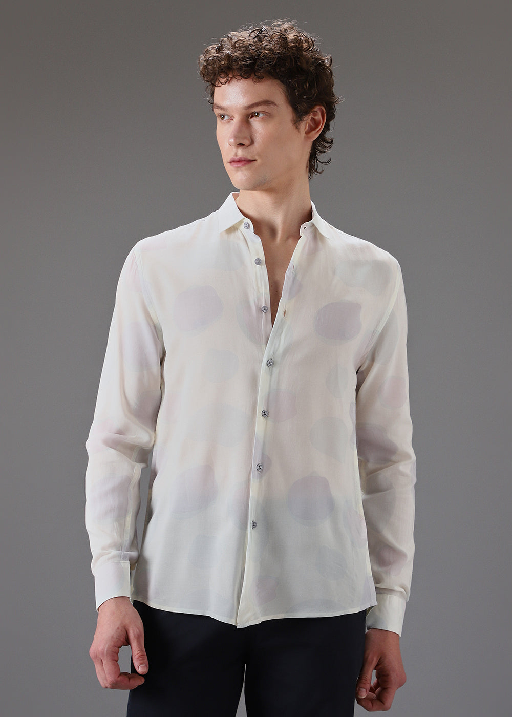 Off White Light Green Printed Shirt