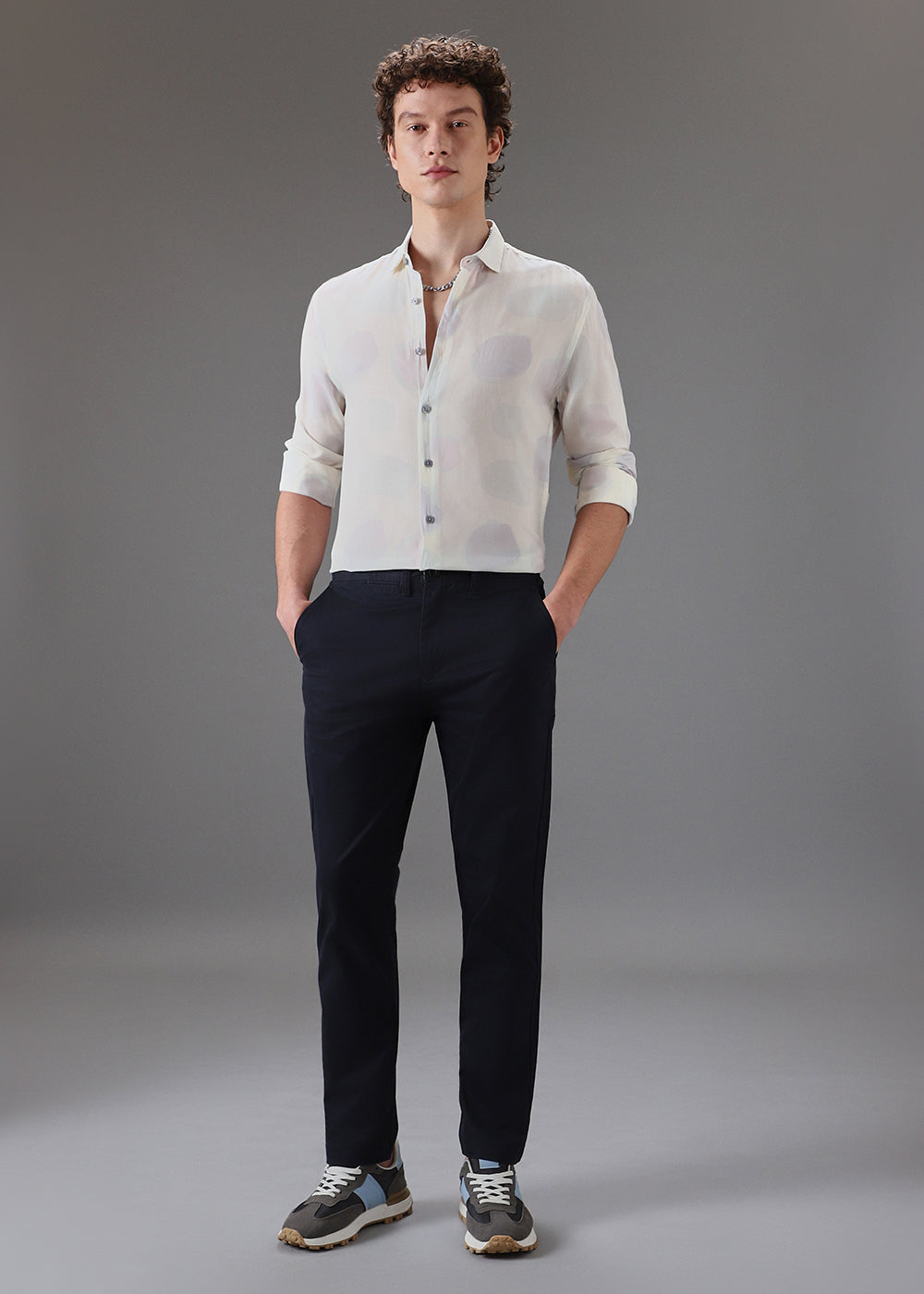 Off White Light Green Printed Shirt