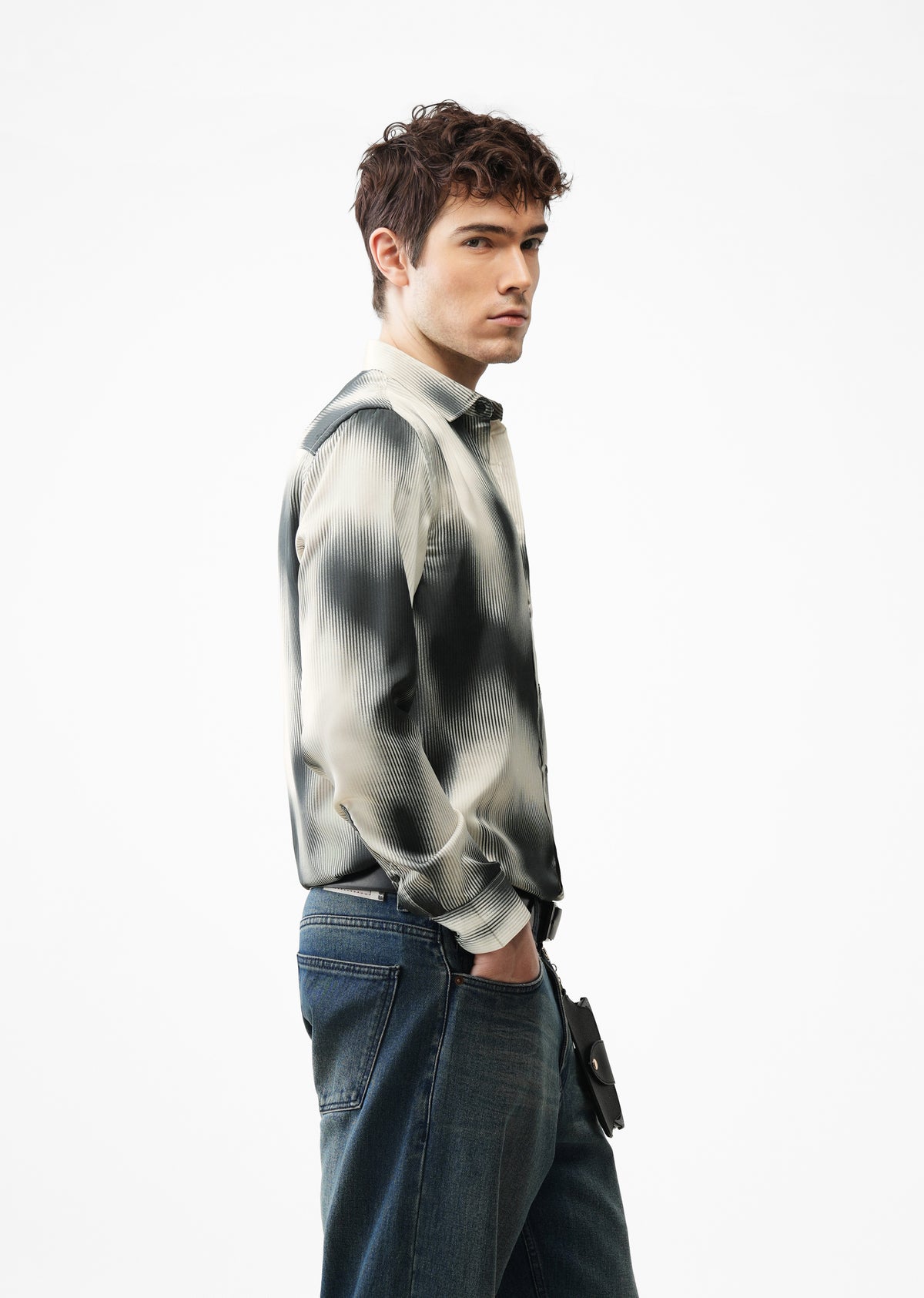 Off White Stripe Abstract Printed Shirt
