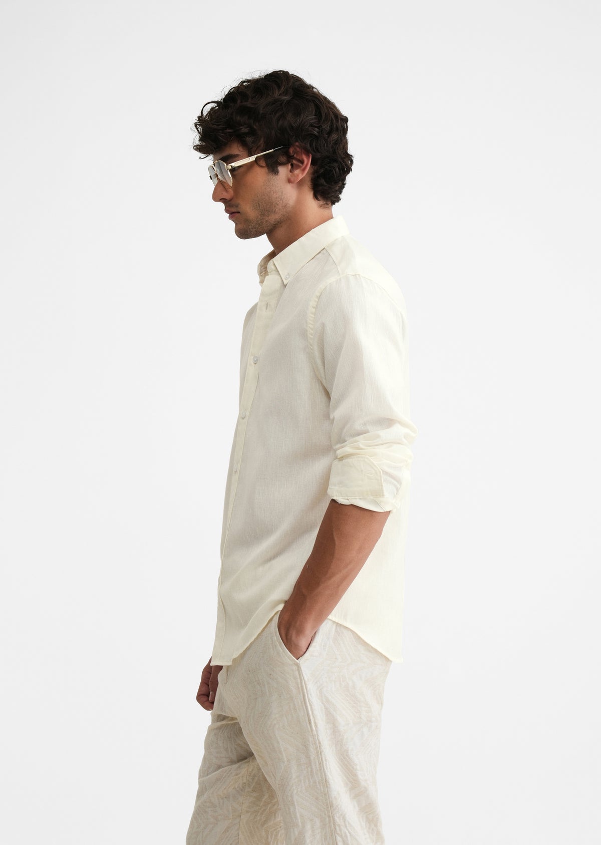 Off White Linen Blend Shirt