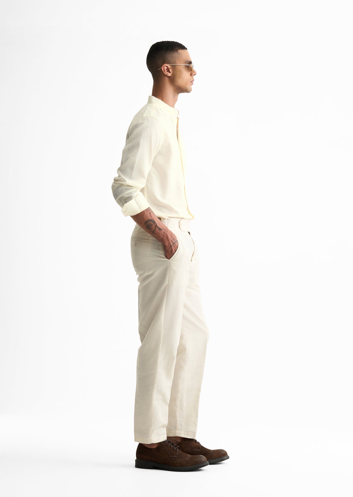 Off White Blended Linen Shirt