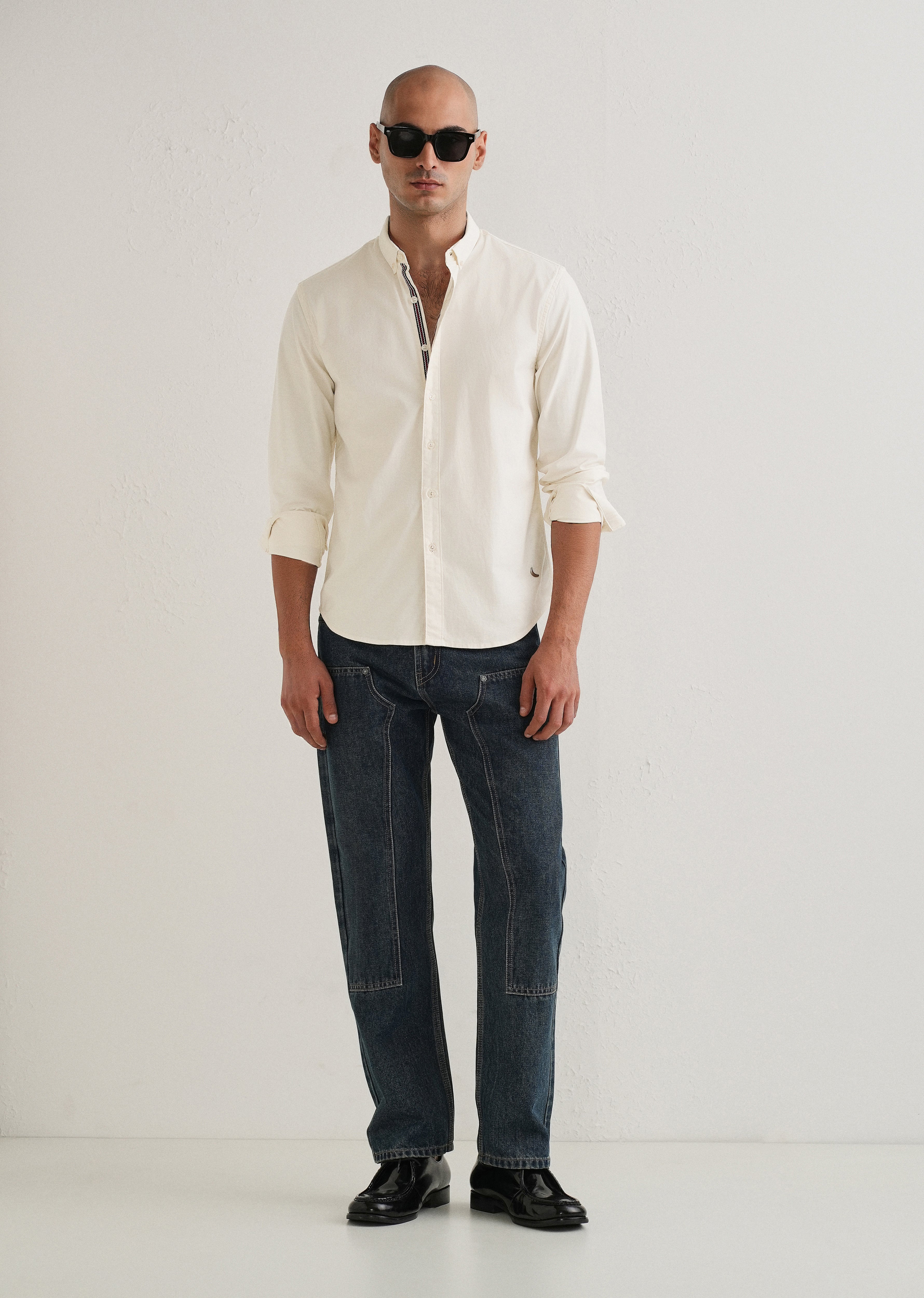 Off White Contrast Placket Shirt