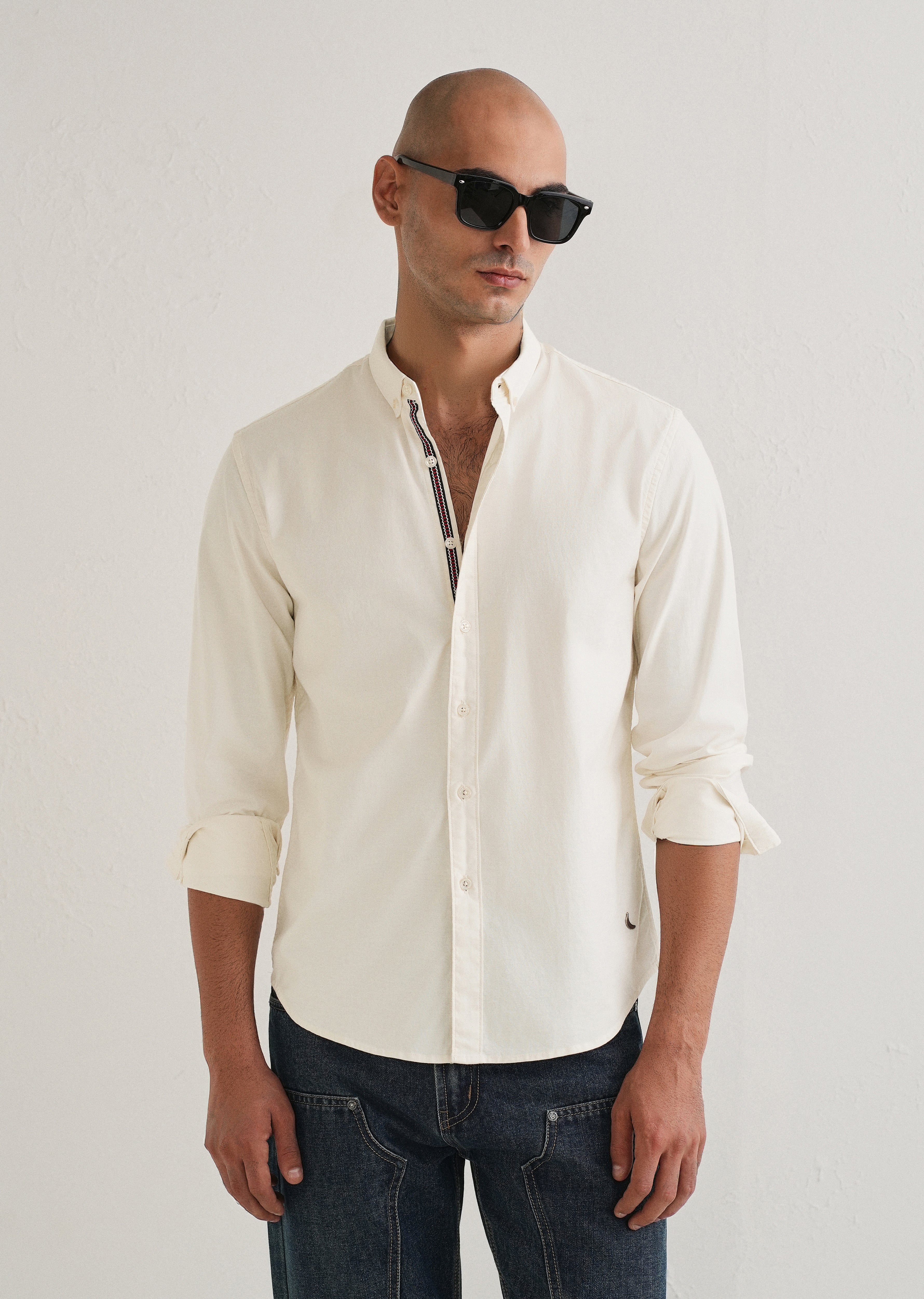 Off White Contrast Placket Shirt