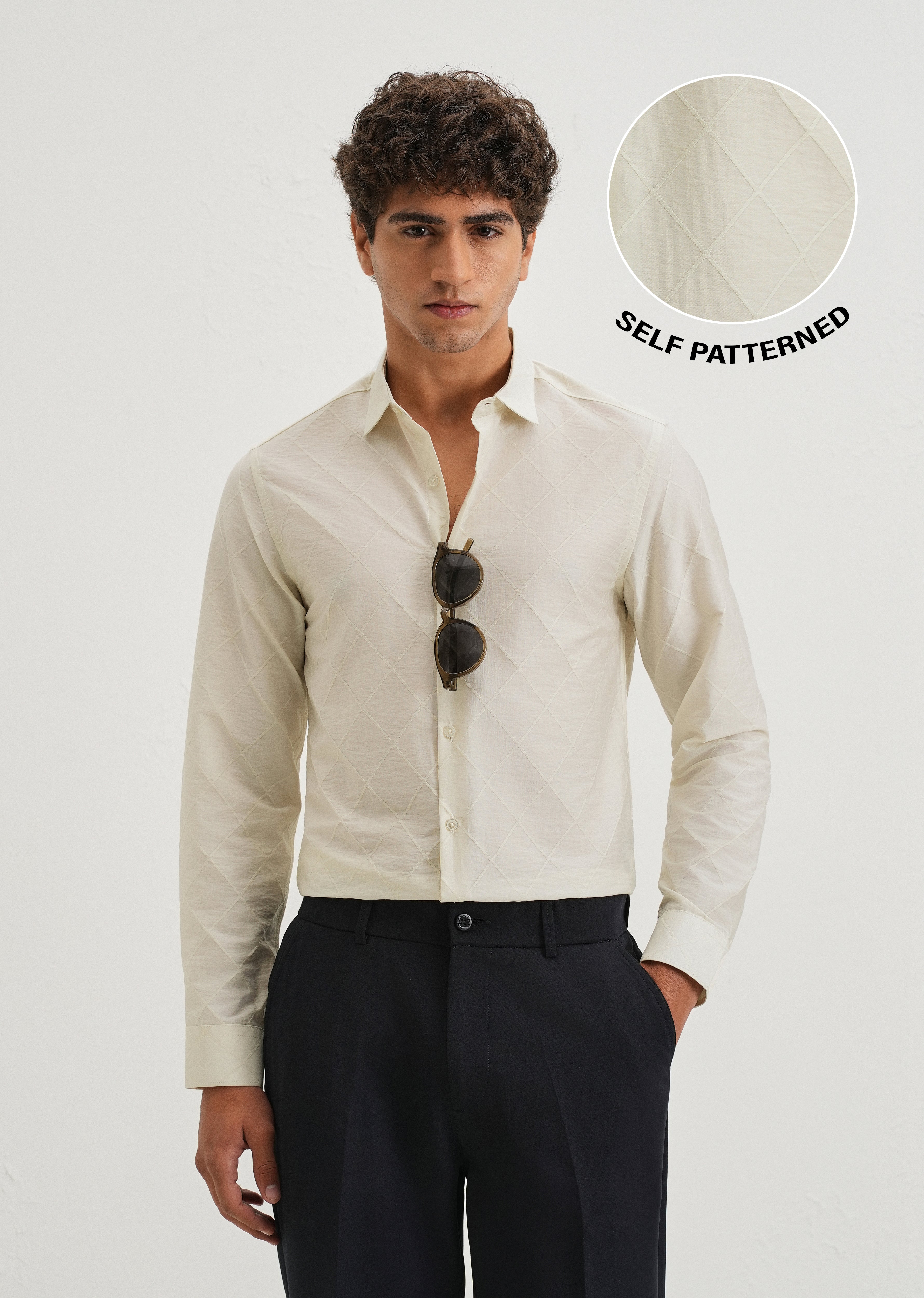 Off White Diamond Self Pattern Shirt