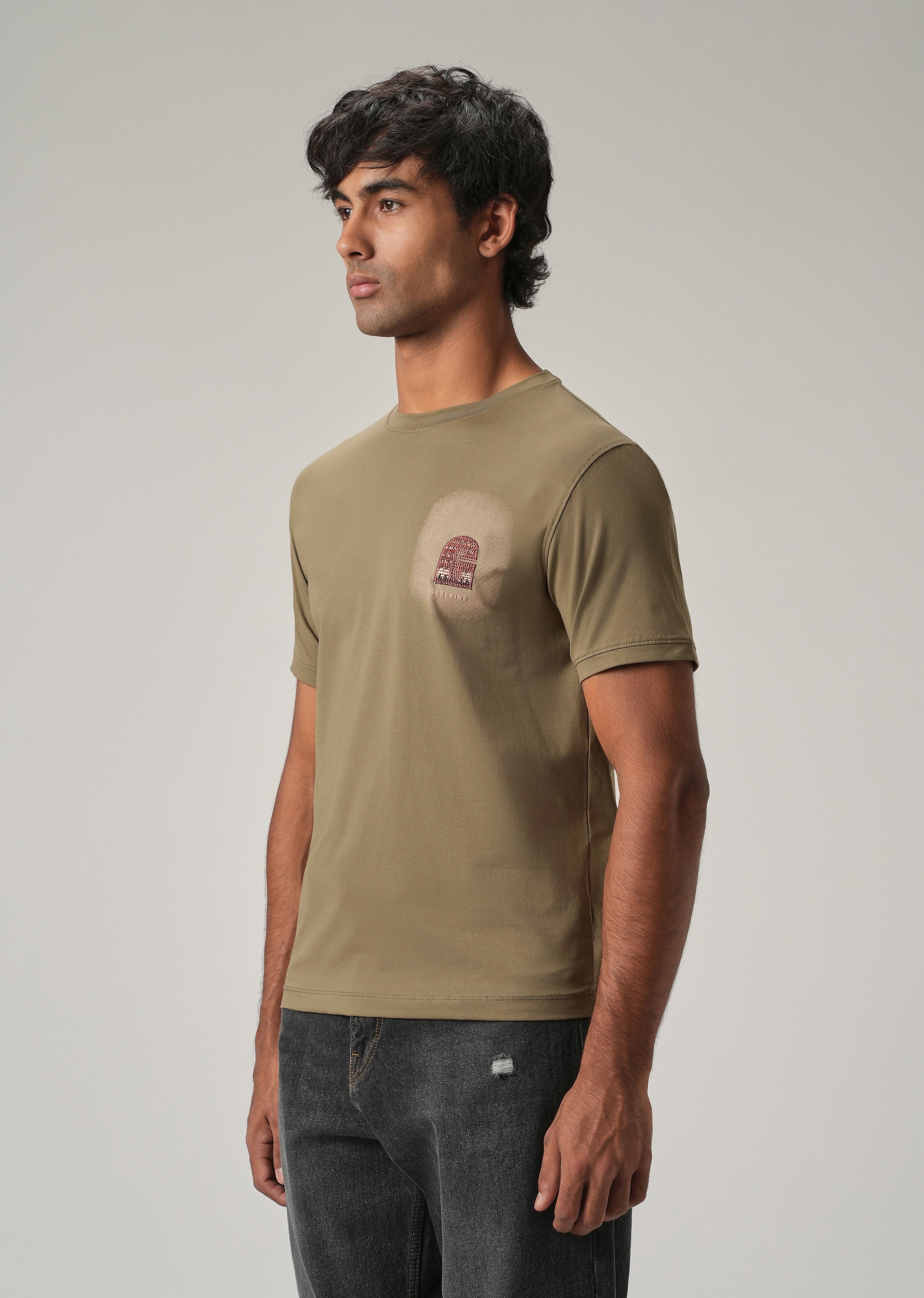 Olive Back Print Slim Fit T-Shirt