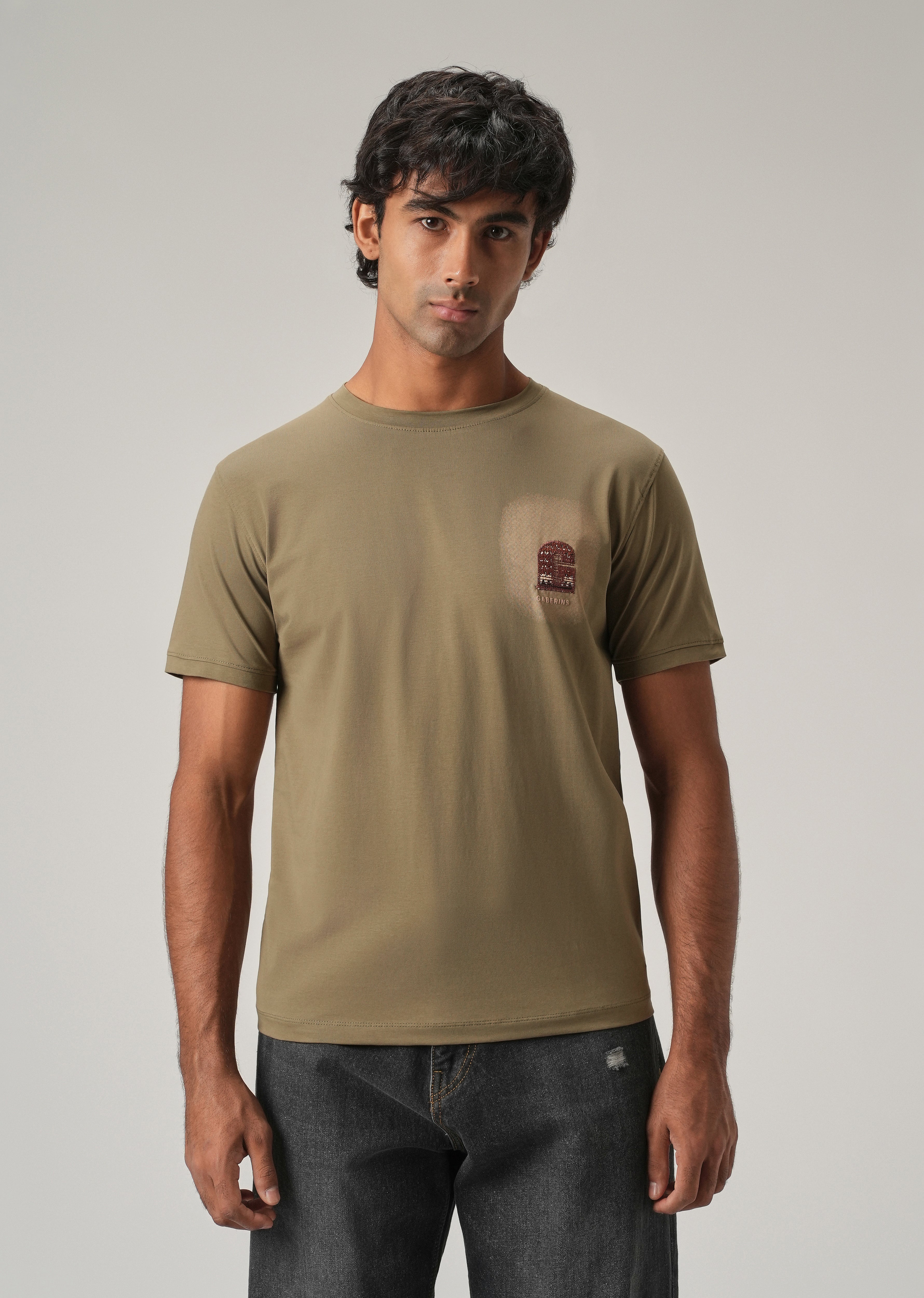 Olive Back Print Slim Fit T-Shirt