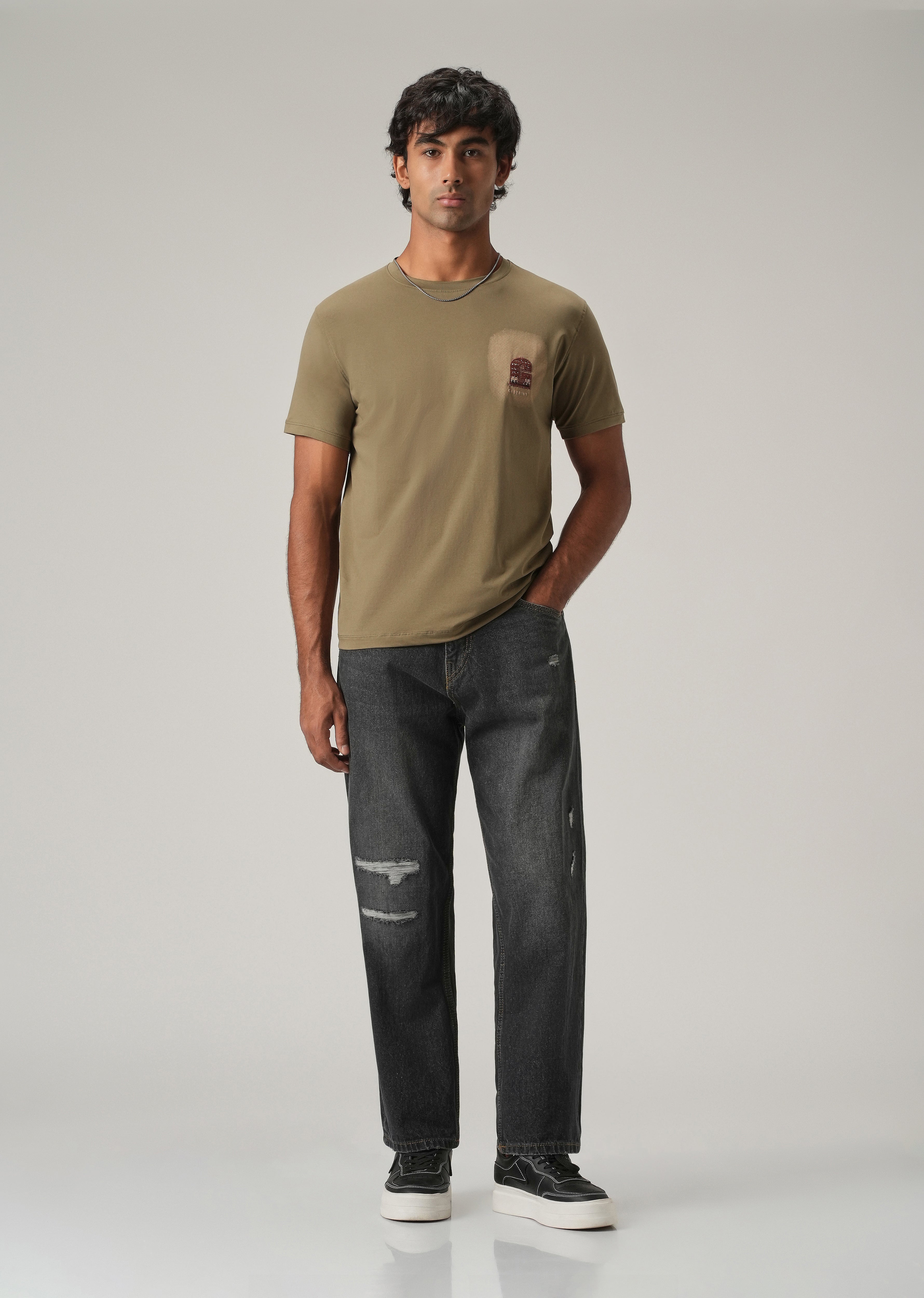 Olive Back Print Slim Fit T-Shirt