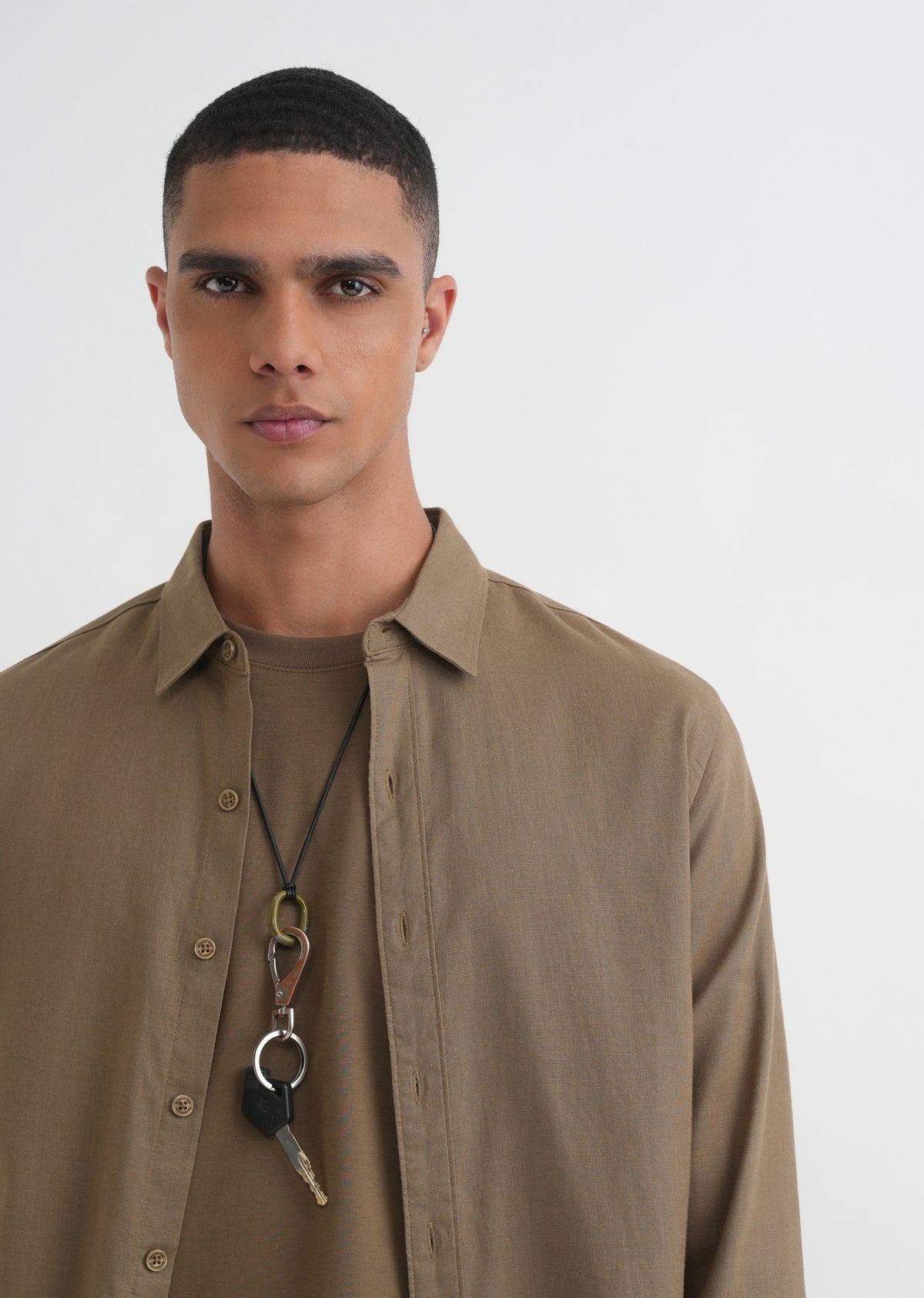 Olive Brown Cotton Blend Regular Fit Shirt