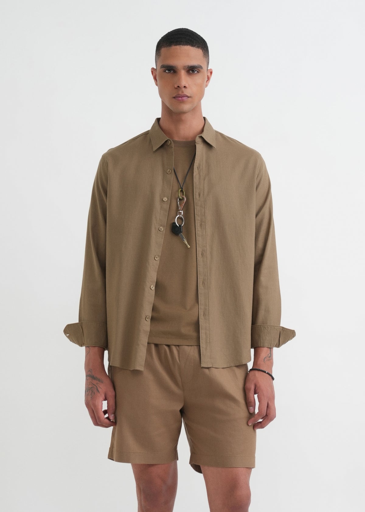 Olive Brown Cotton Blend Regular Fit Shirt