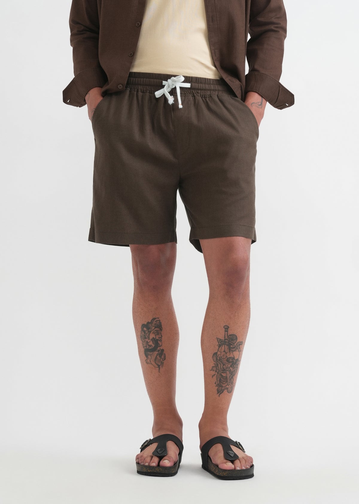Dark Olive Cotton Blend Shorts