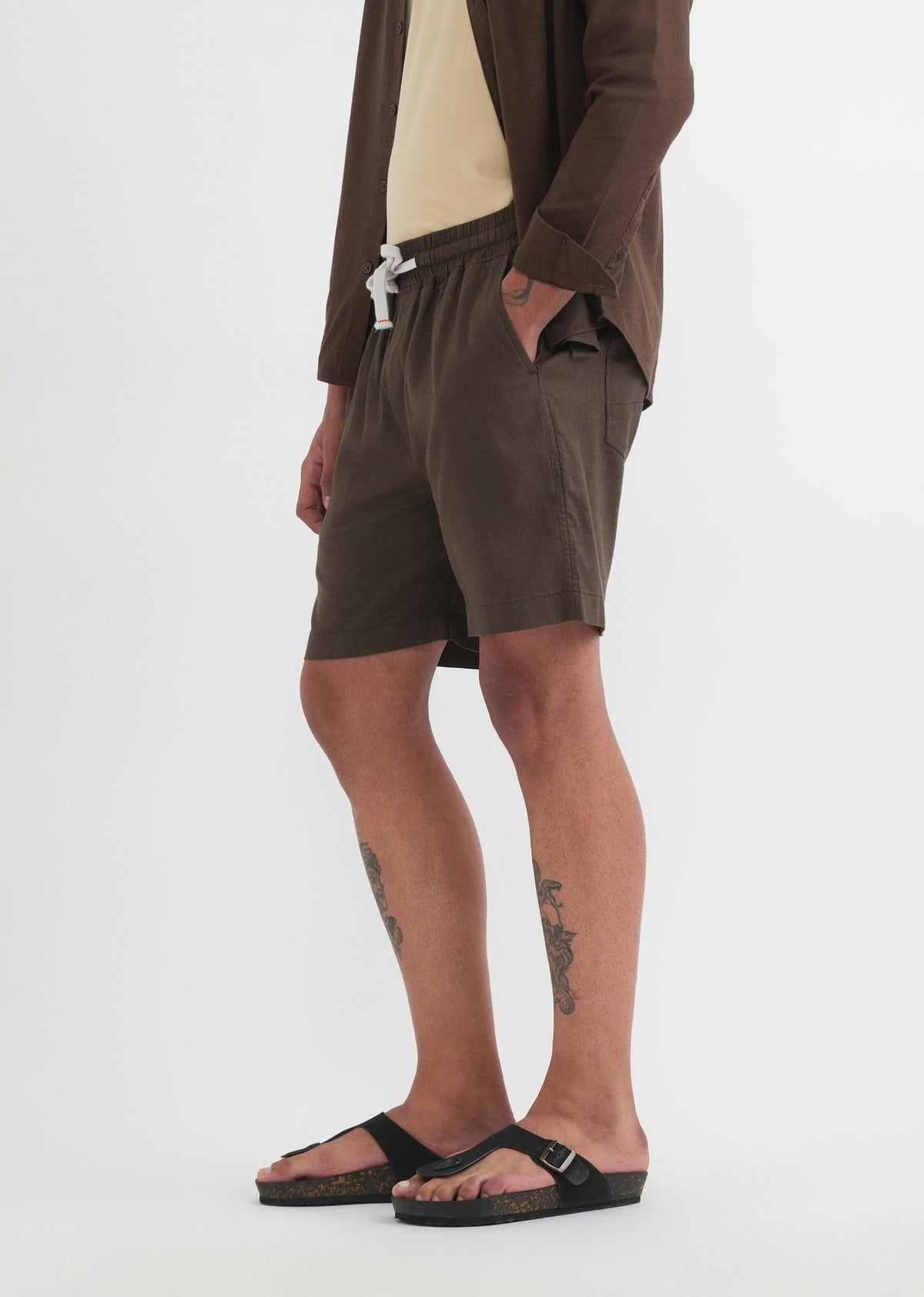 Dark Olive Cotton Blend Shorts