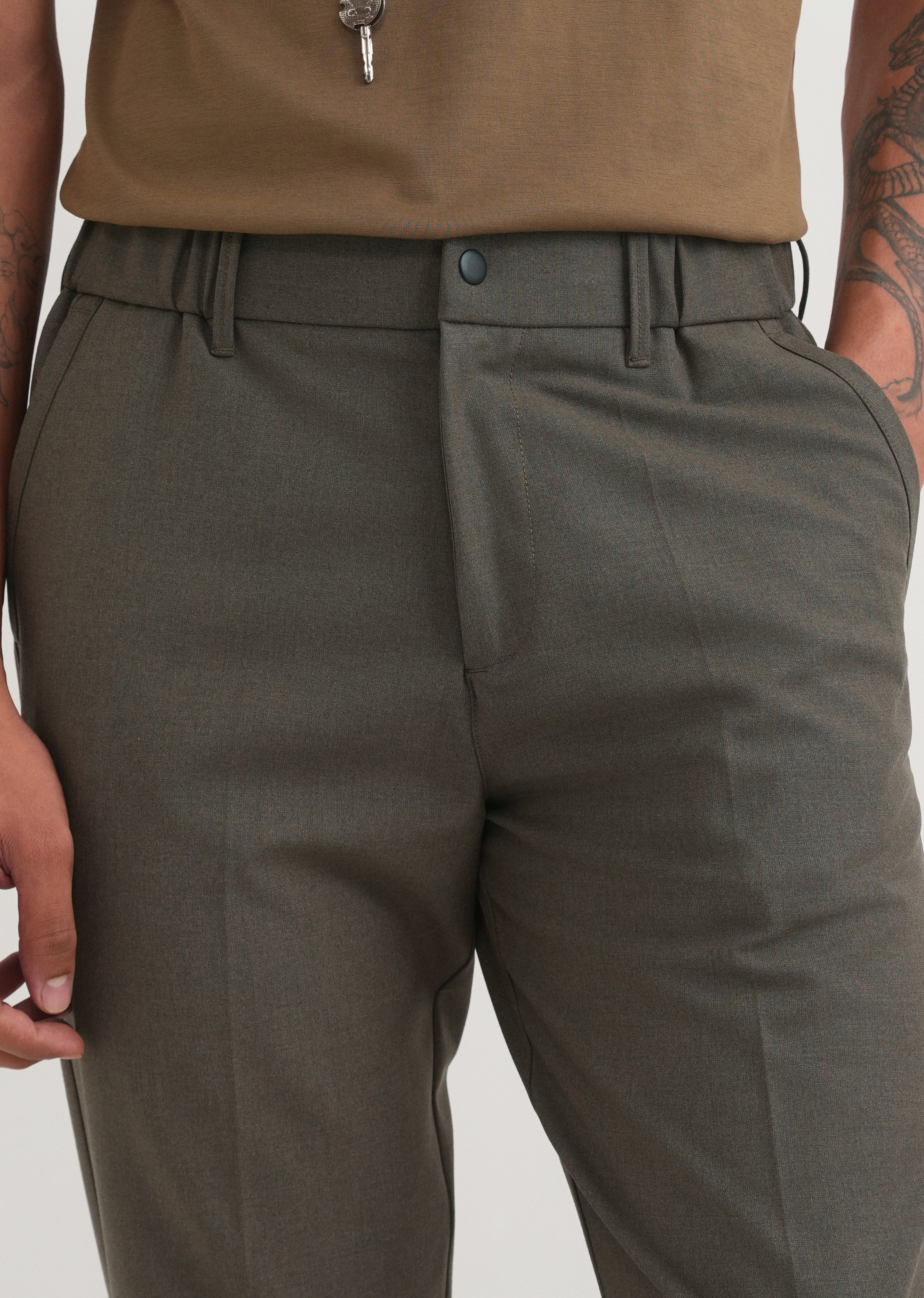 Olive Brown Semi-Elasticated Trouser