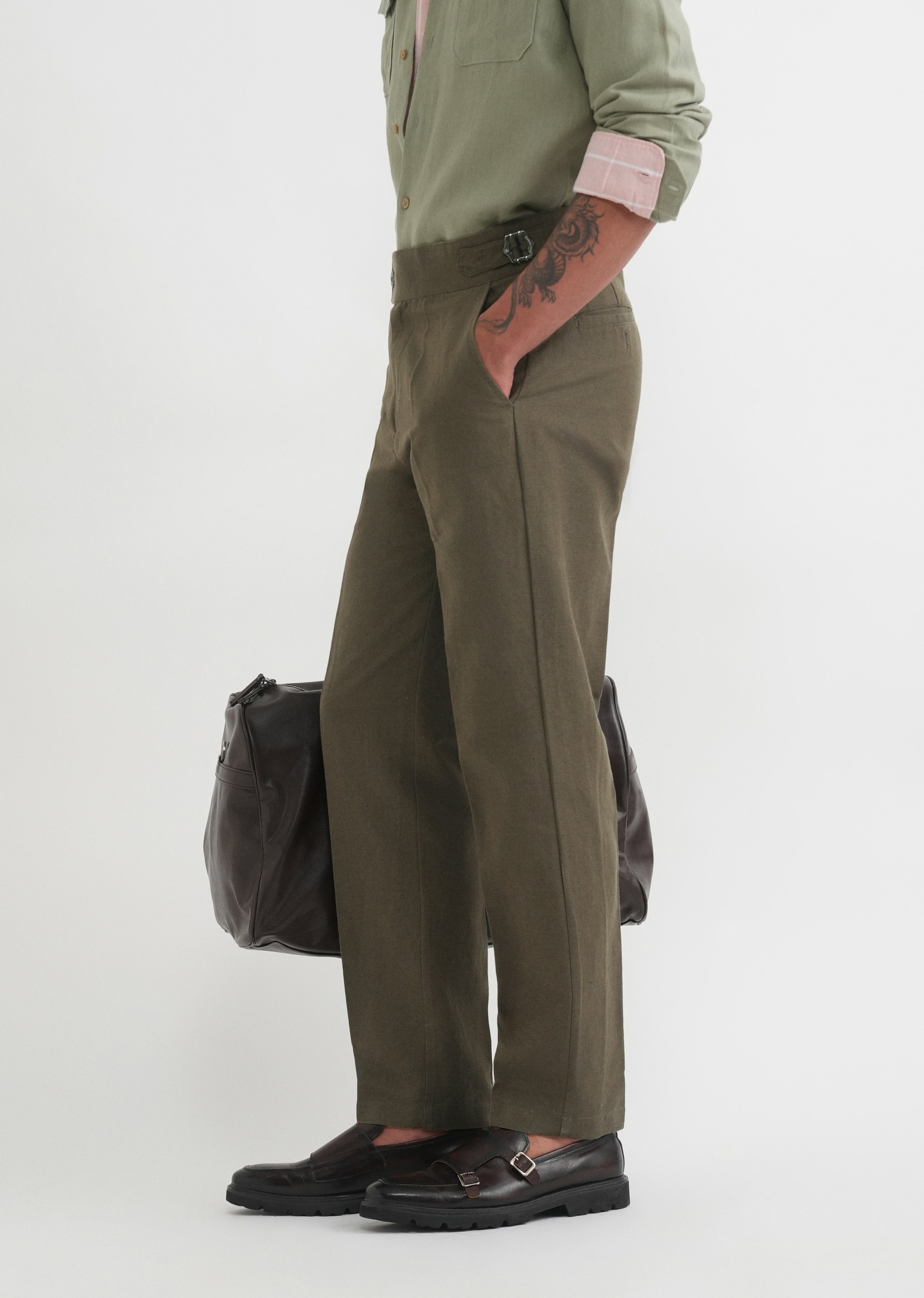 Olive Cotton Linen Gurkha Pant