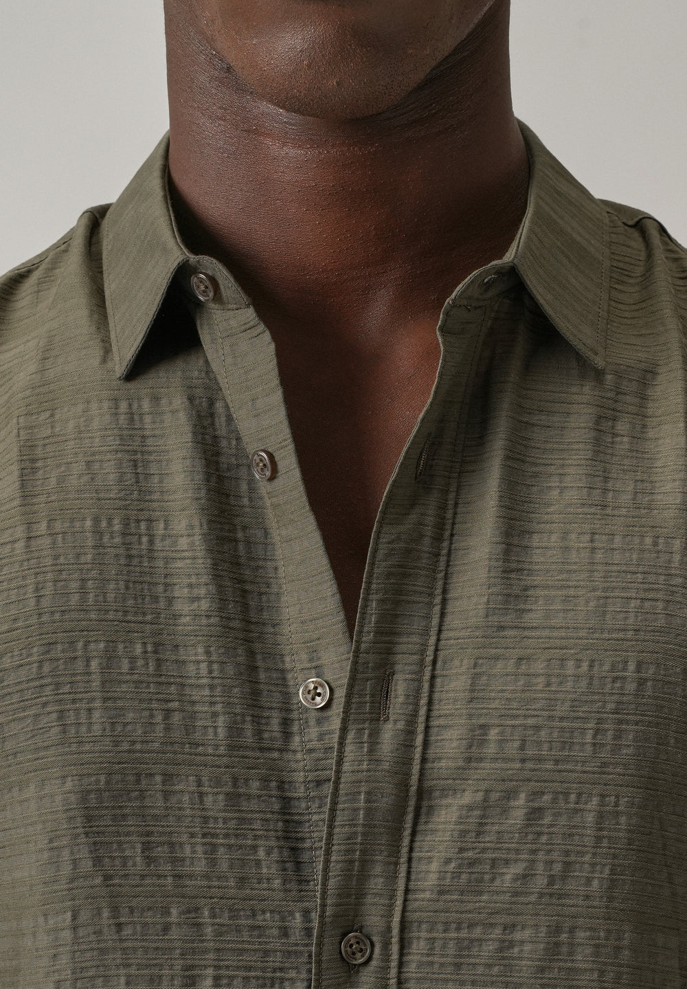 Olive Crushed Self Stripe Shirt
