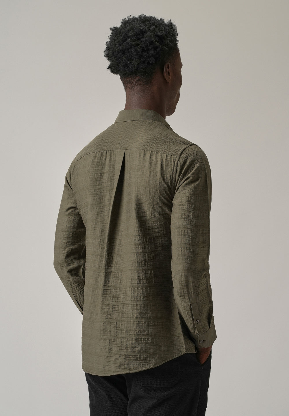 Olive Crushed Self Stripe Shirt